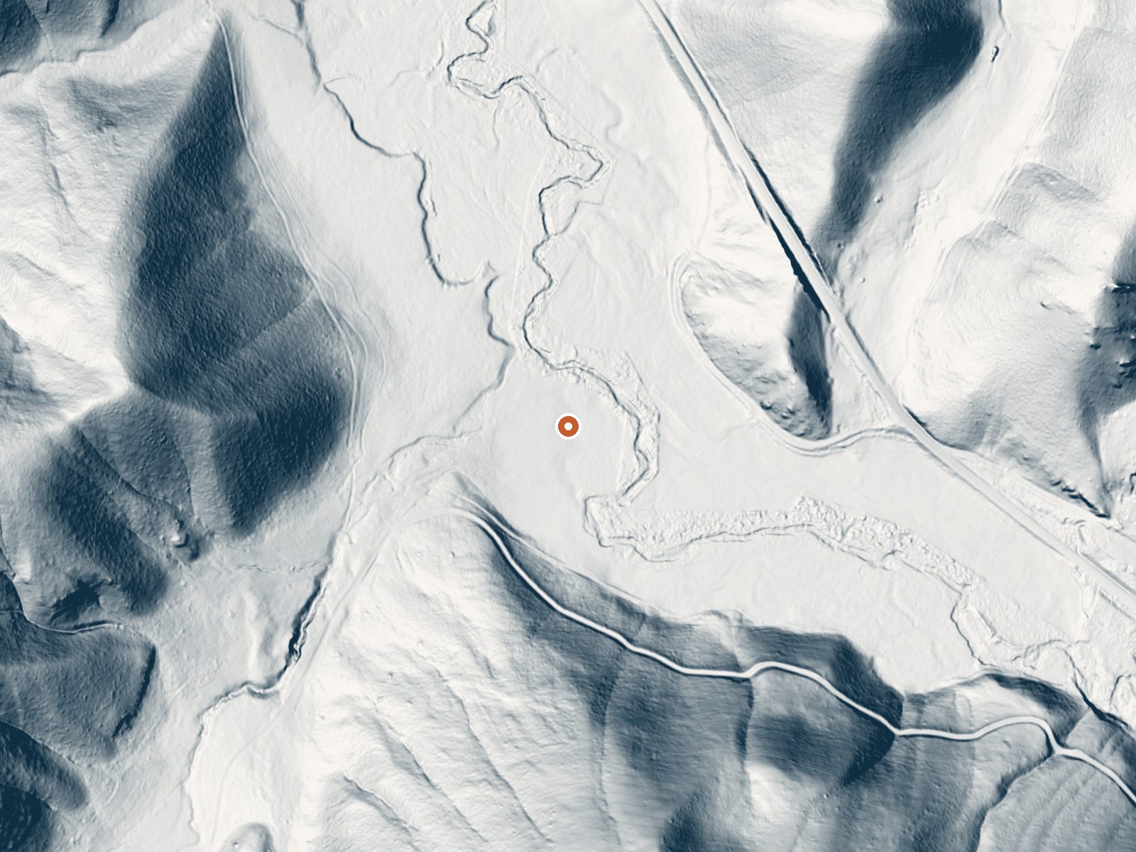 LiDAR bare-earth view of the same ground around Brisbois Ranch Springs