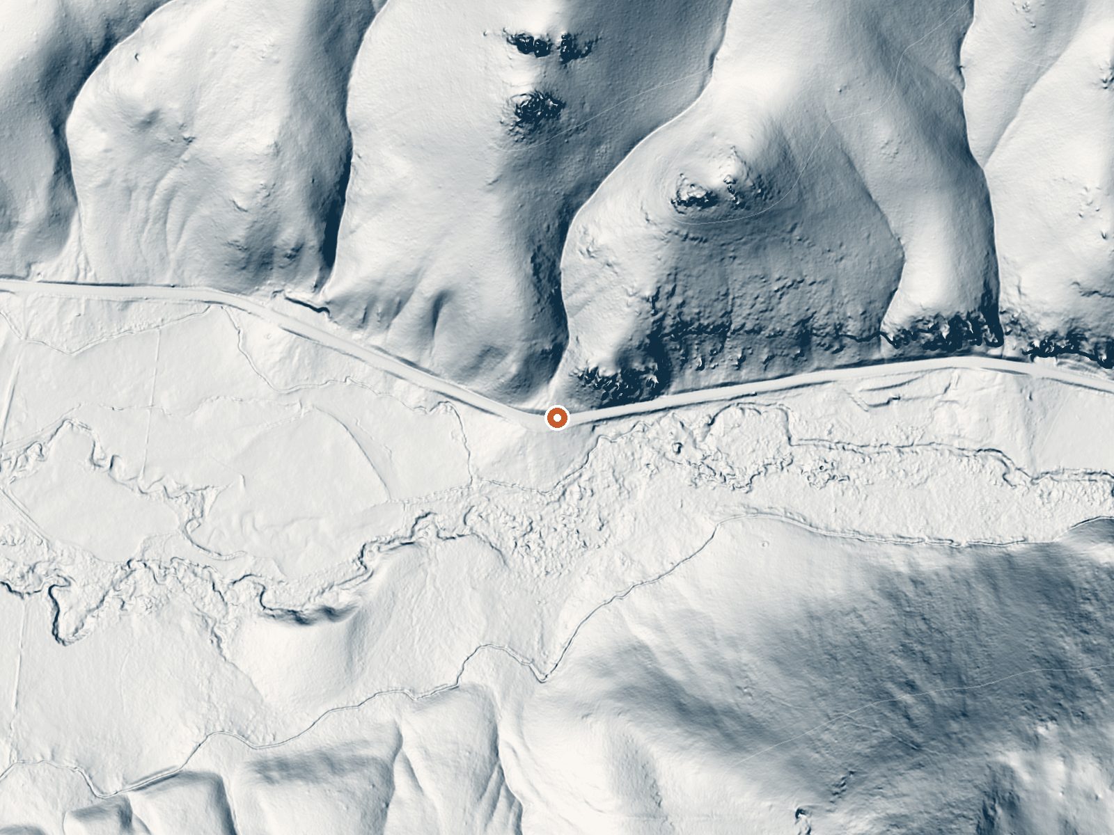 LiDAR bare-earth view of the same ground around Flagstaff Butte Hot Spring