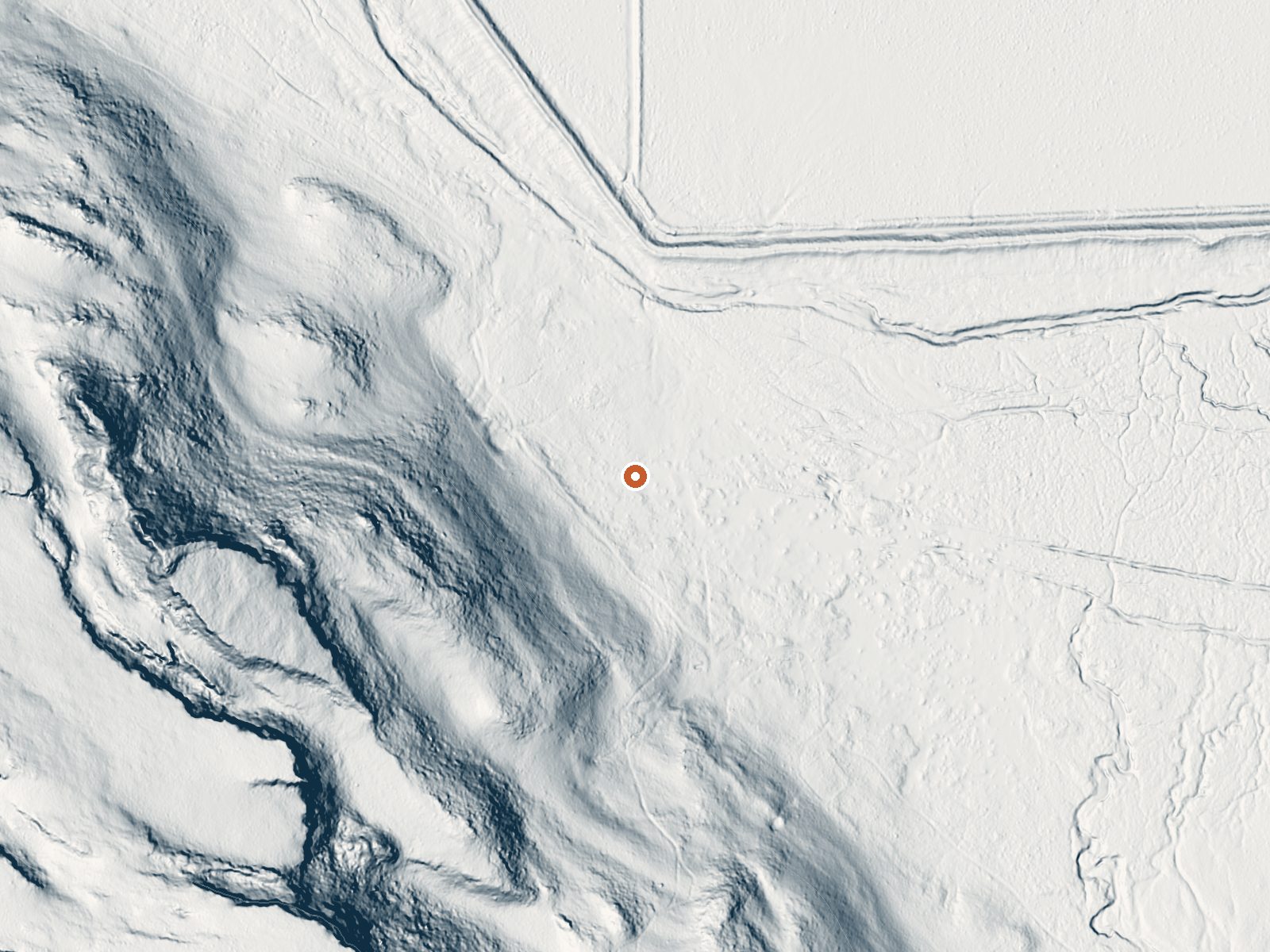 LiDAR bare-earth view of the same ground around Hallinan Spring