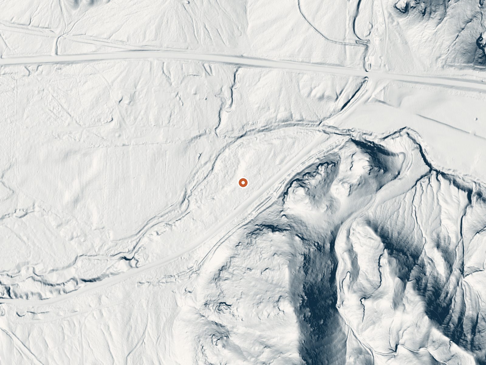 LiDAR bare-earth view of the same ground around Dotsons (Radium) Warm Spring