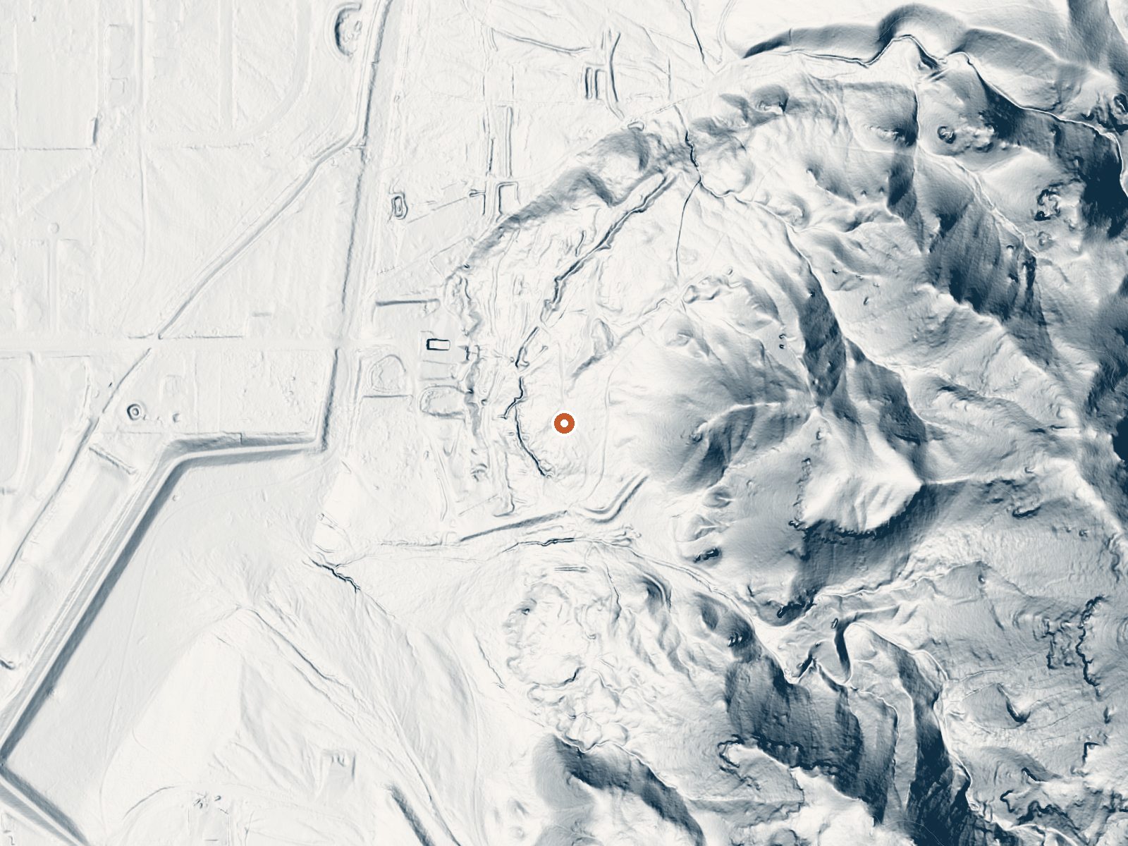 LiDAR bare-earth view of the same ground around Monroe (Cooper) Hot Springs