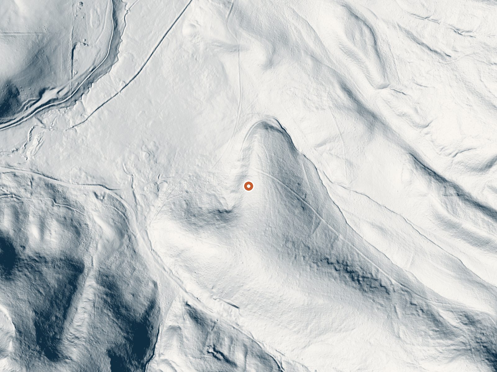 LiDAR bare-earth view of the same ground around Weberg Hot Spring