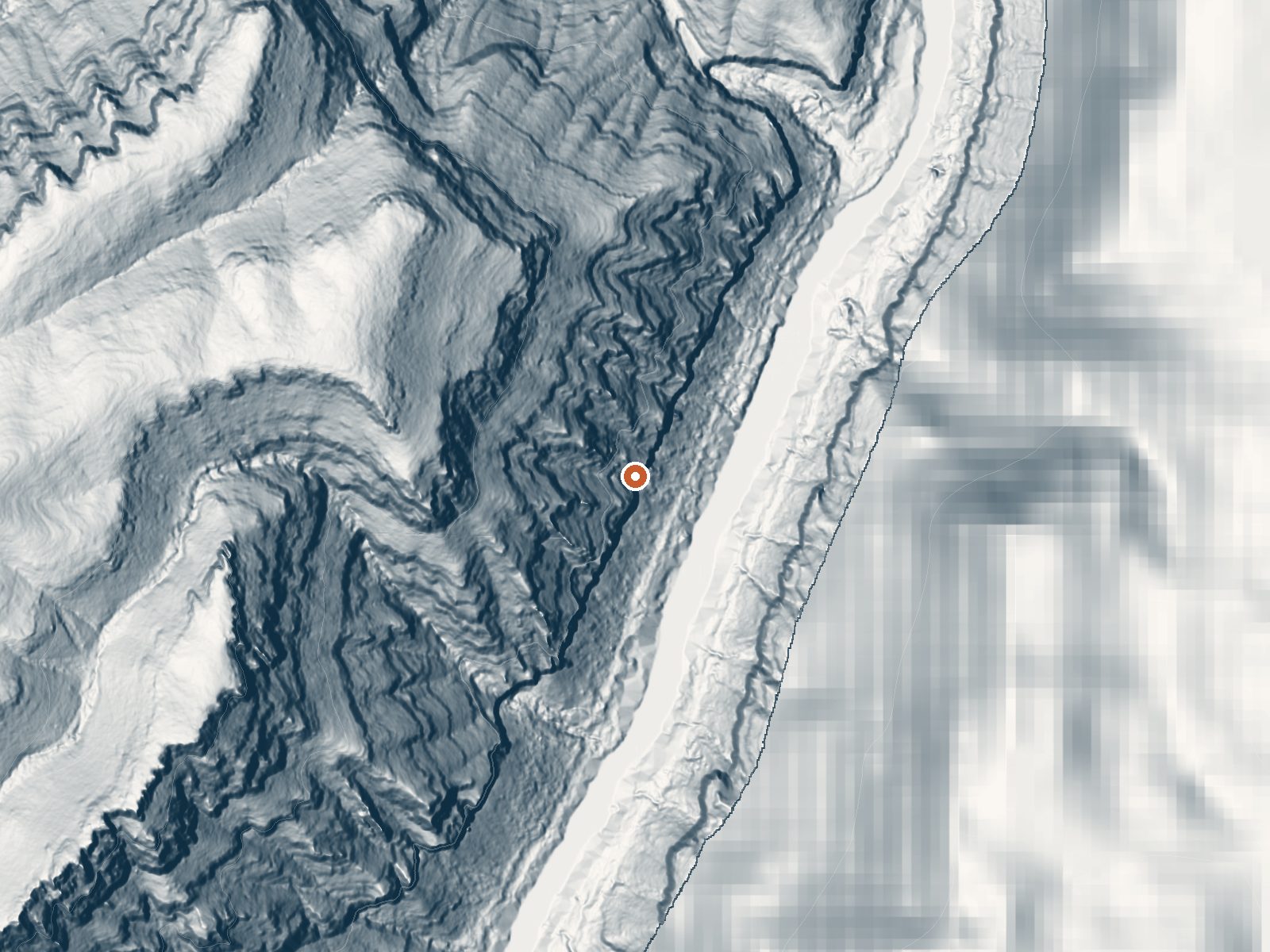 LiDAR bare-earth view of the same ground around the spring