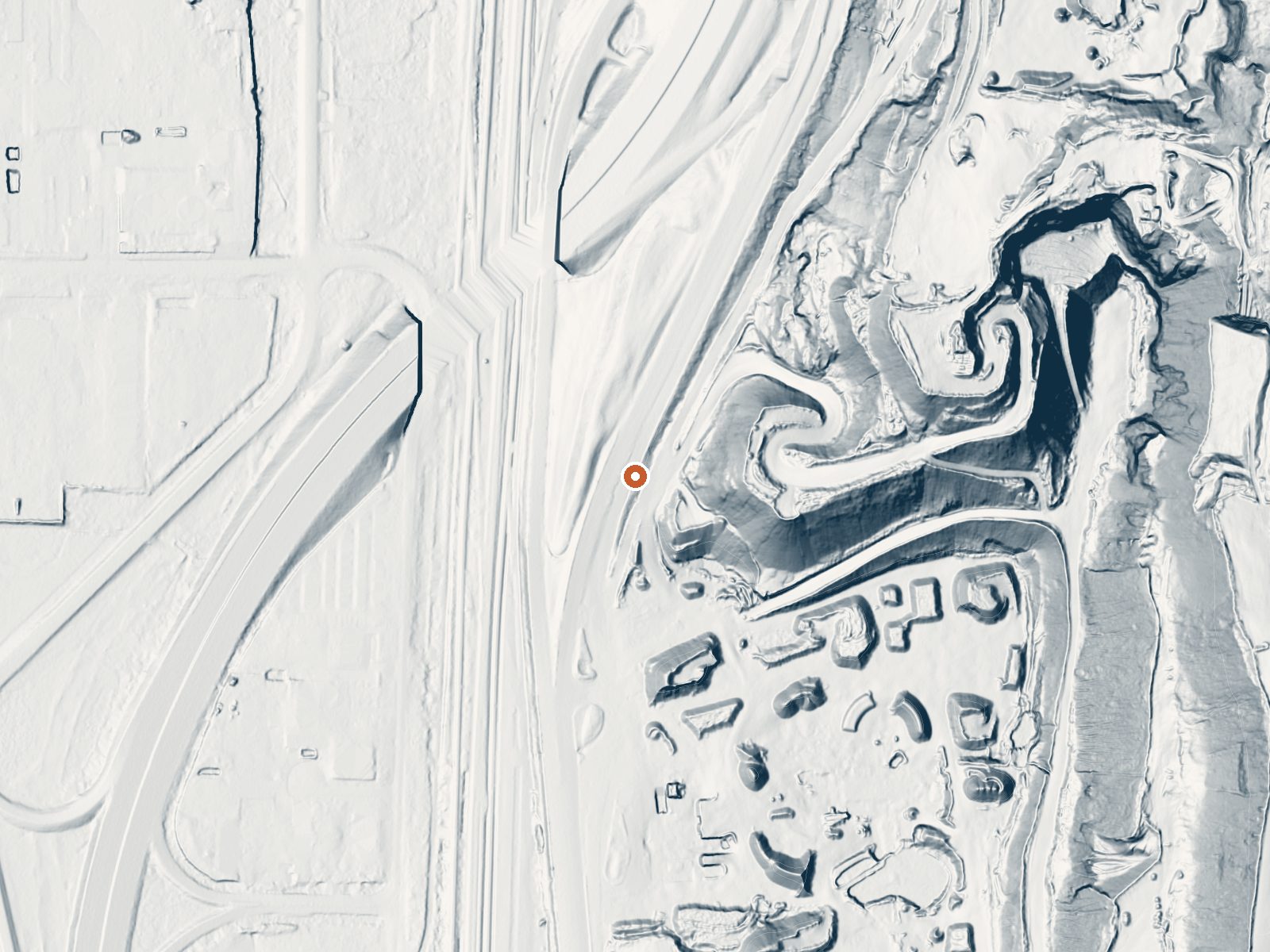 LiDAR bare-earth view of the same ground around Becks Hot Spring