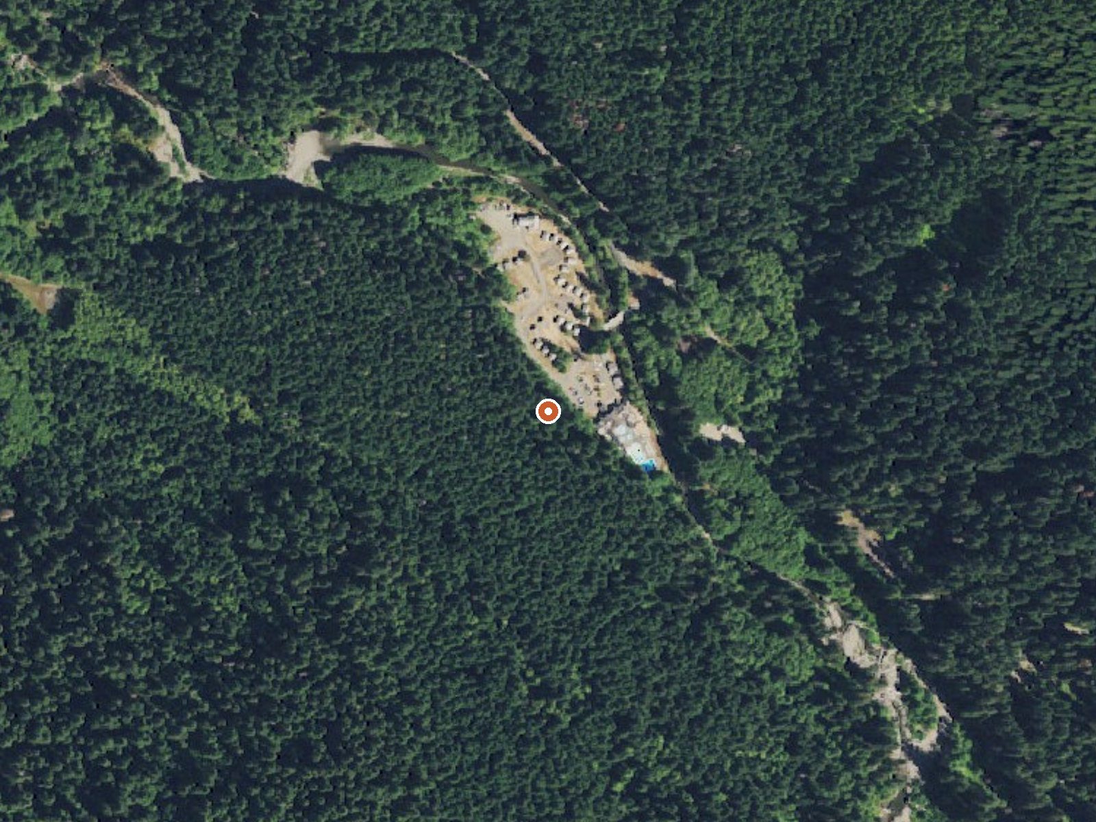 Aerial view of the ground around Sol Duc Hot Springs