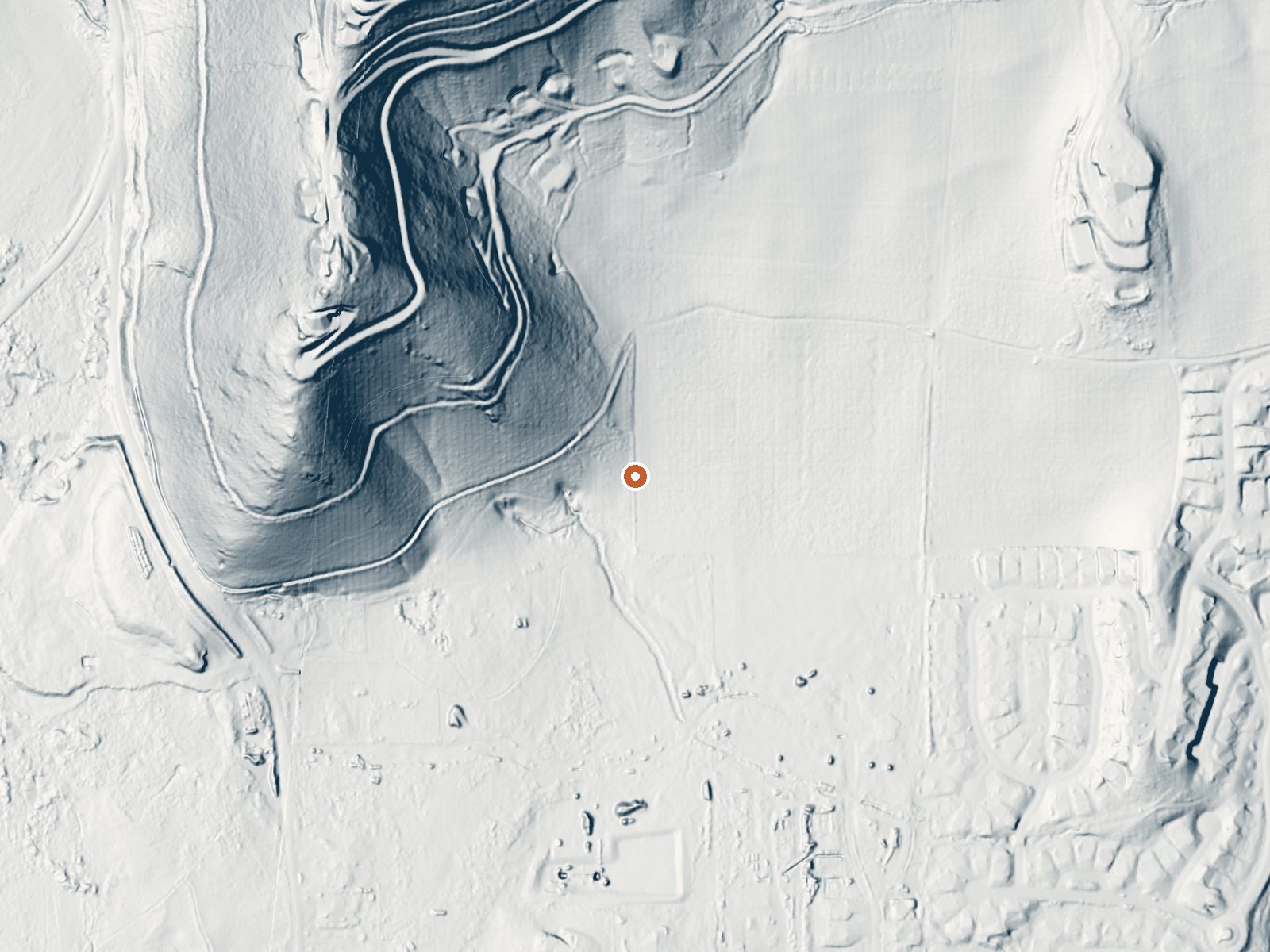 LiDAR bare-earth view of the same ground around Warm Ditch Spring