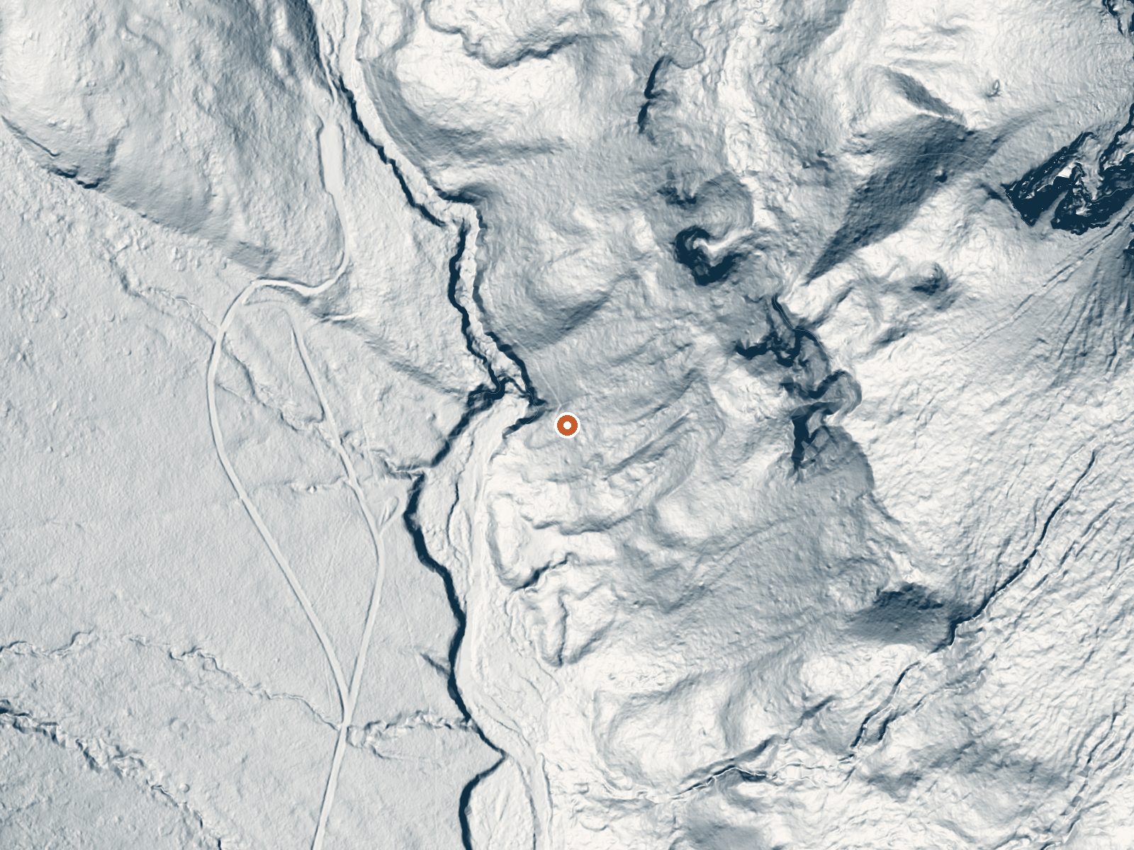 LiDAR bare-earth view of the same ground around Granite Falls Hot Springs