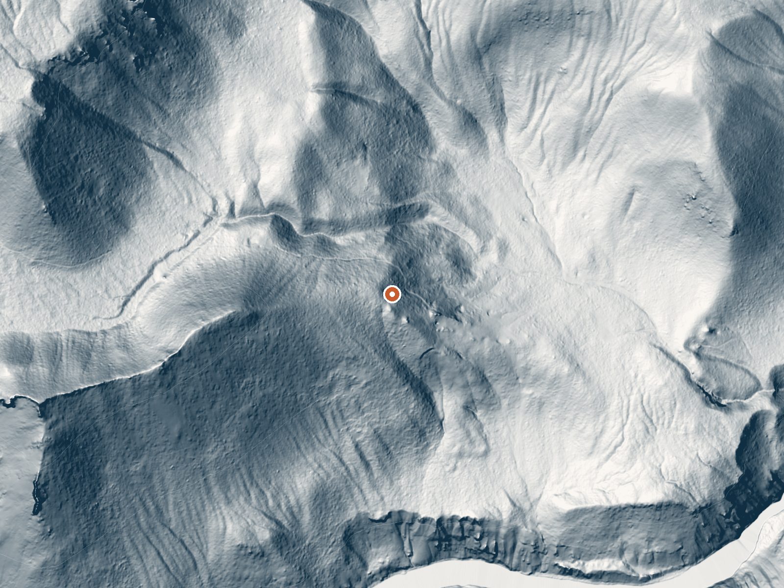 LiDAR bare-earth view of the same ground around Hot Springs At Sevenmile Hole