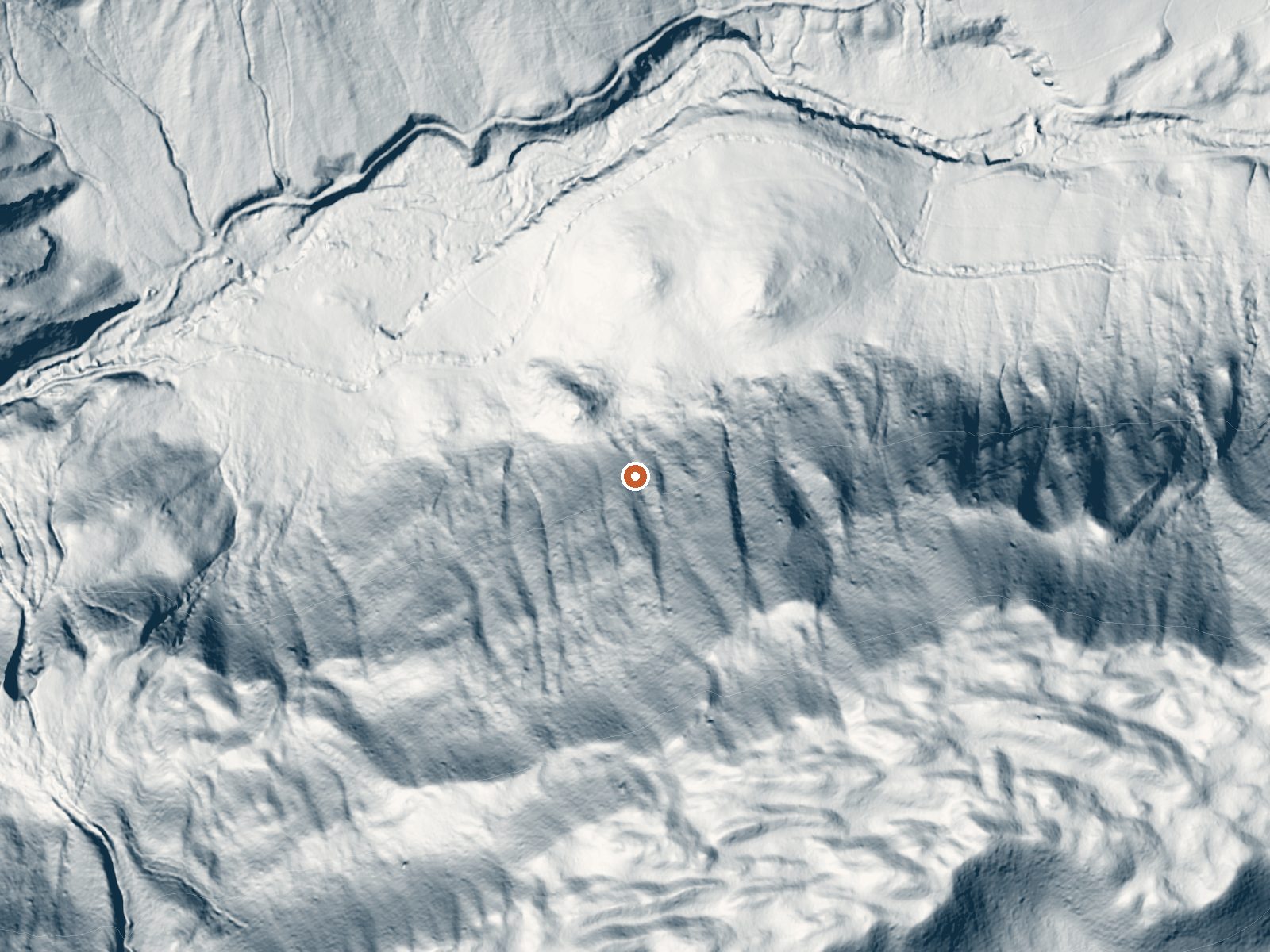 LiDAR bare-earth view of the same ground around Jakeys Fork Spring