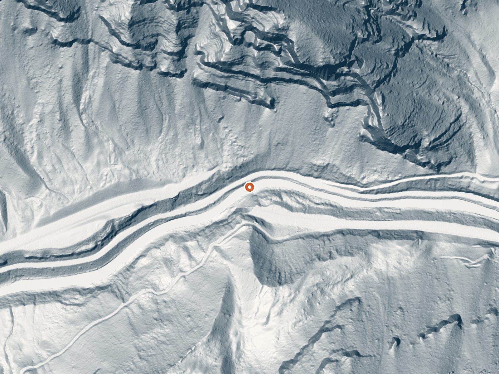 LiDAR bare-earth view of the same ground around Needle Hot Springs
