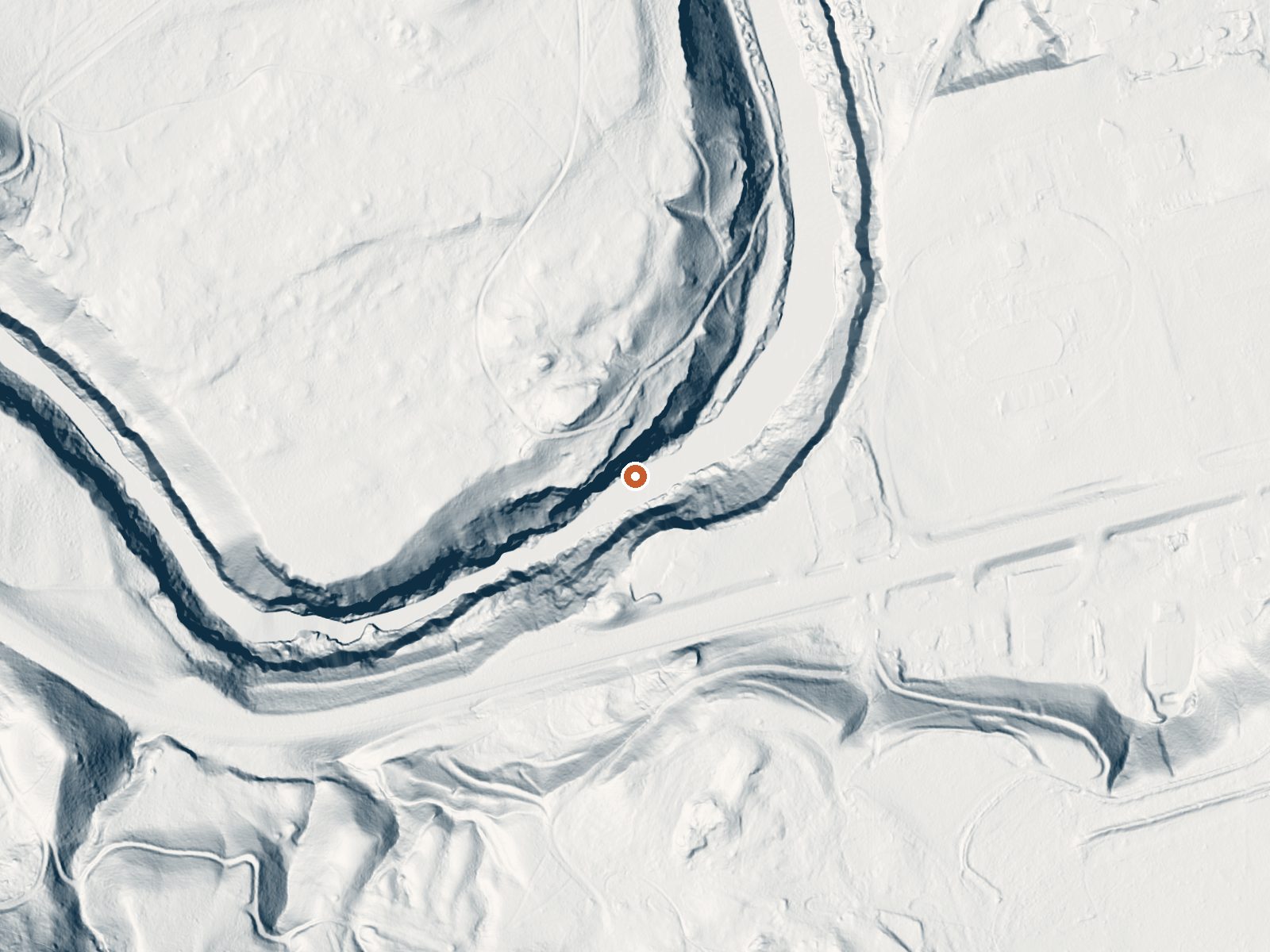 LiDAR bare-earth view of the same ground around De Maris Springs