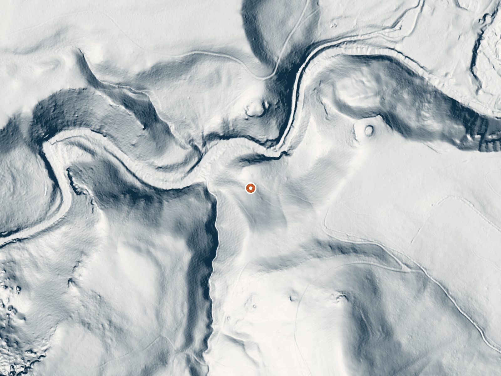 LiDAR bare-earth view of the same ground around Geyser (Warm Spring Creek Springs)