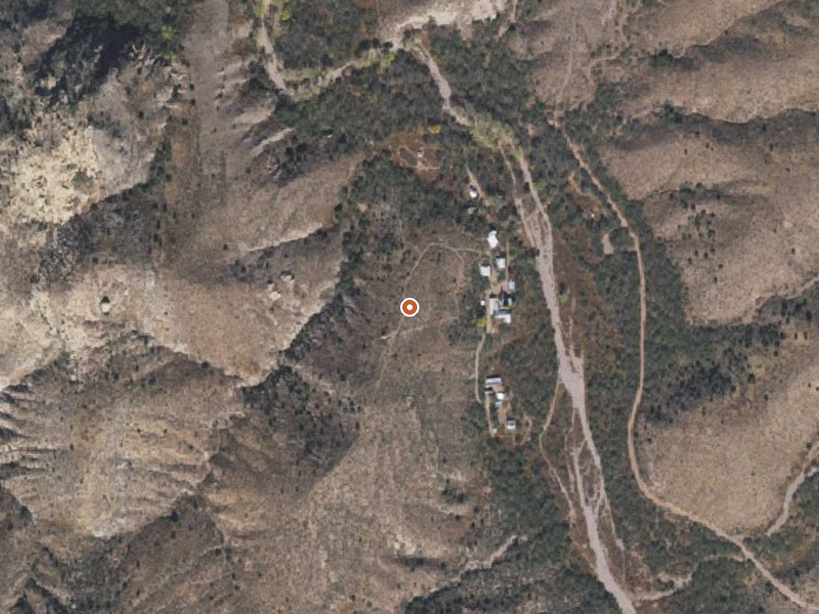 Aerial view of the ground around Hookers Hot Springs