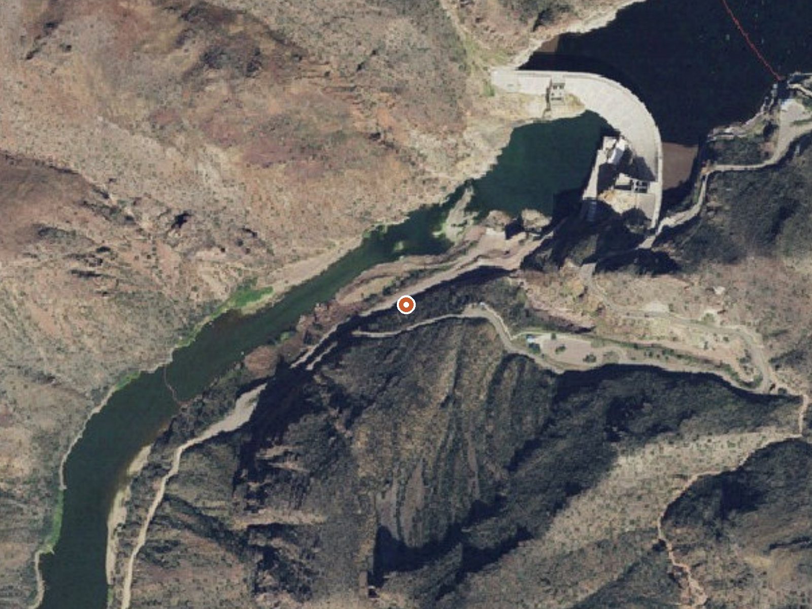 Aerial view of the ground around Roosevelt Dam Springs
