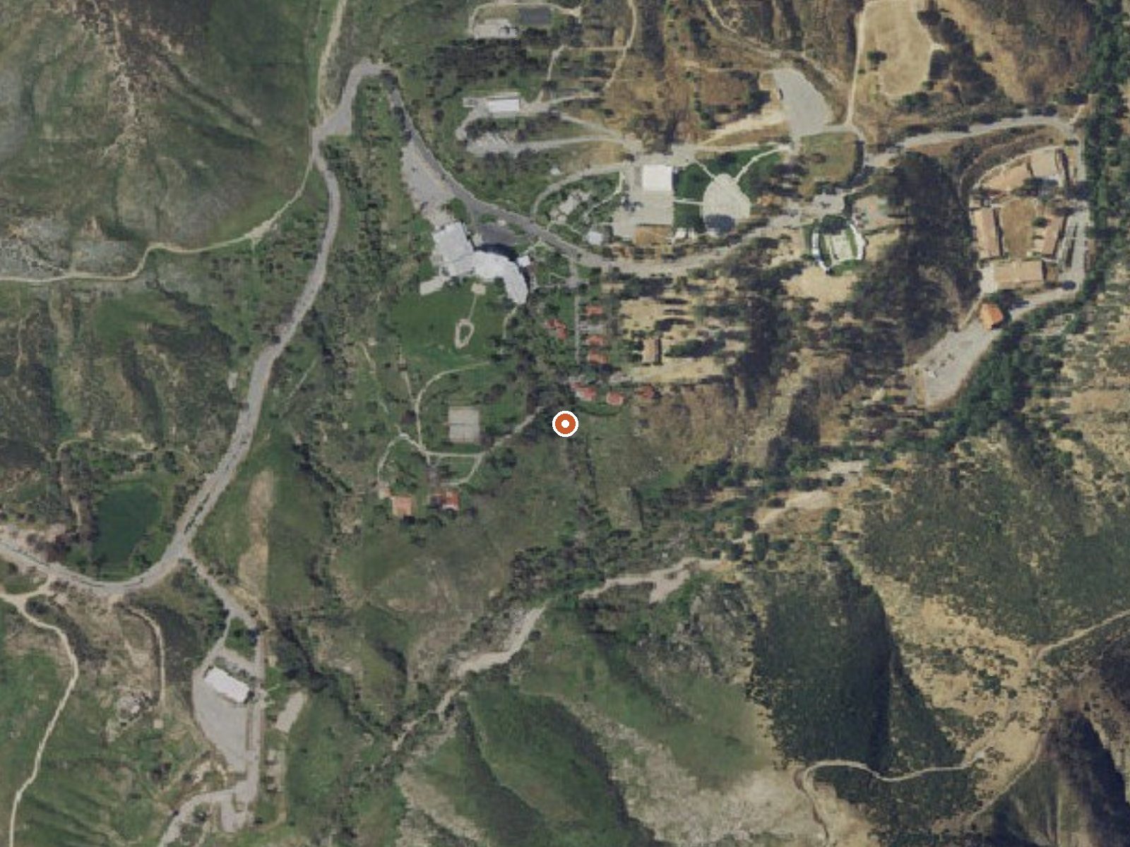 Aerial view of the ground around Arrowhead Springs, Waterman Hot Spr