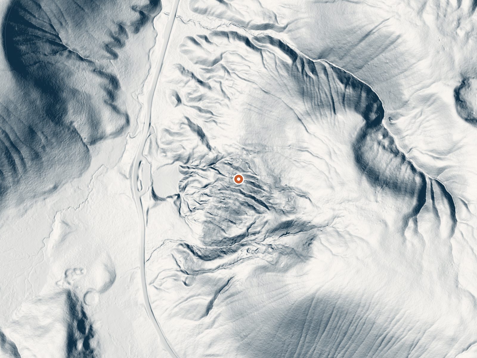 LiDAR bare-earth view of the same ground around Steam Vents At Roaring Mountain