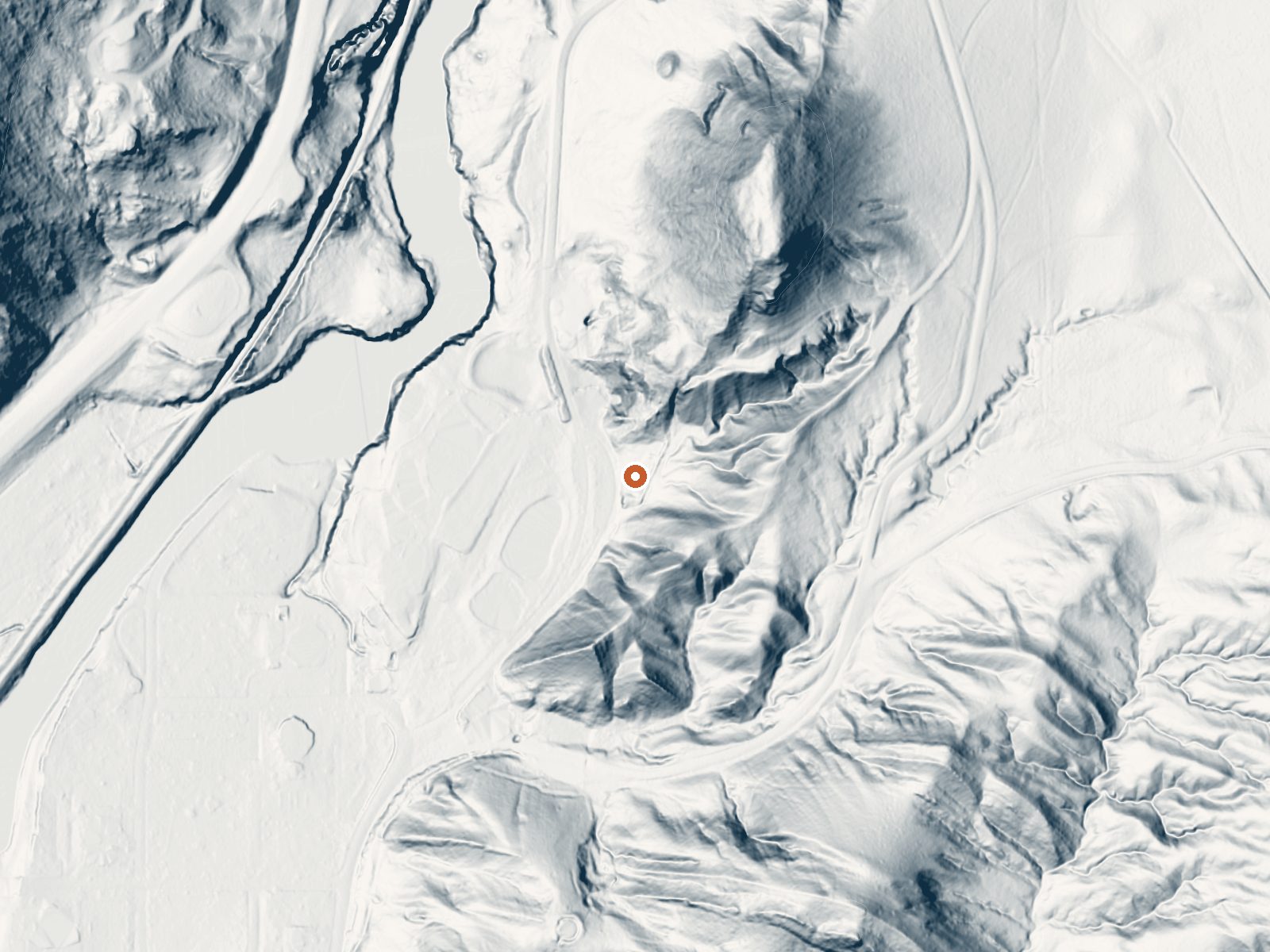 LiDAR bare-earth view of the same ground around Thermopolis Hot Springs