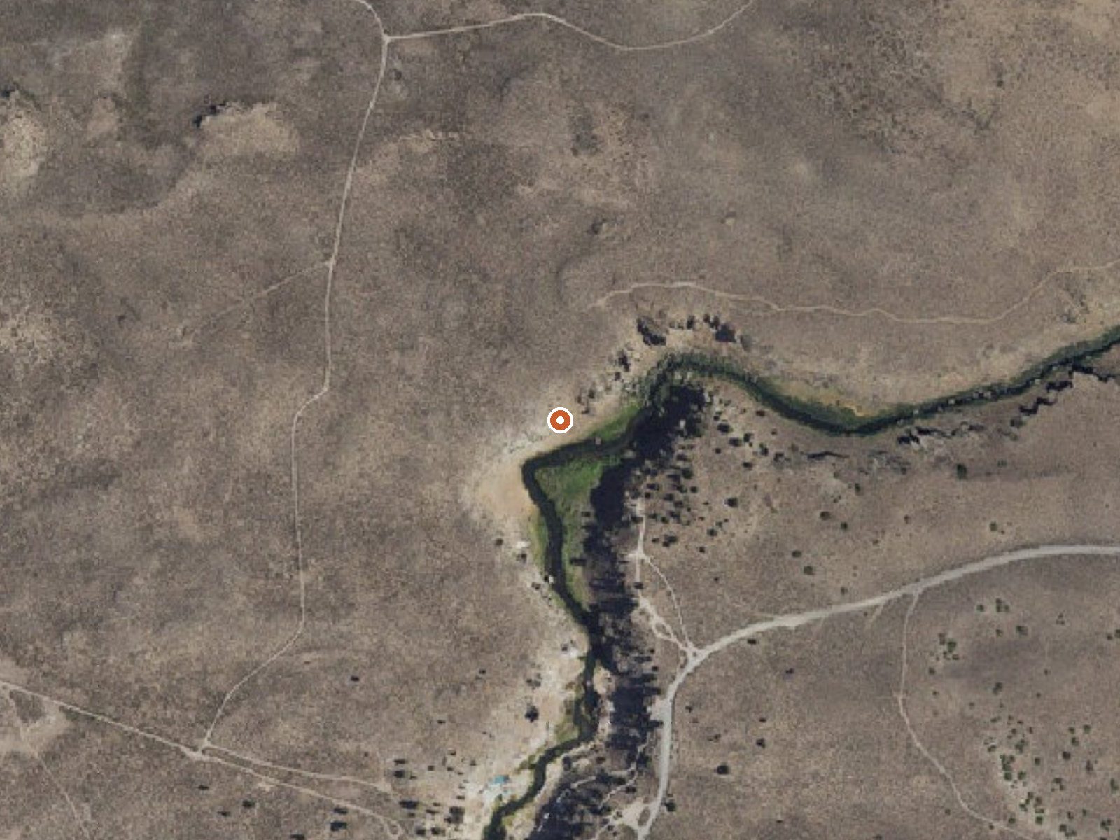 Aerial view of the ground around Hot Creek Gorge Springs