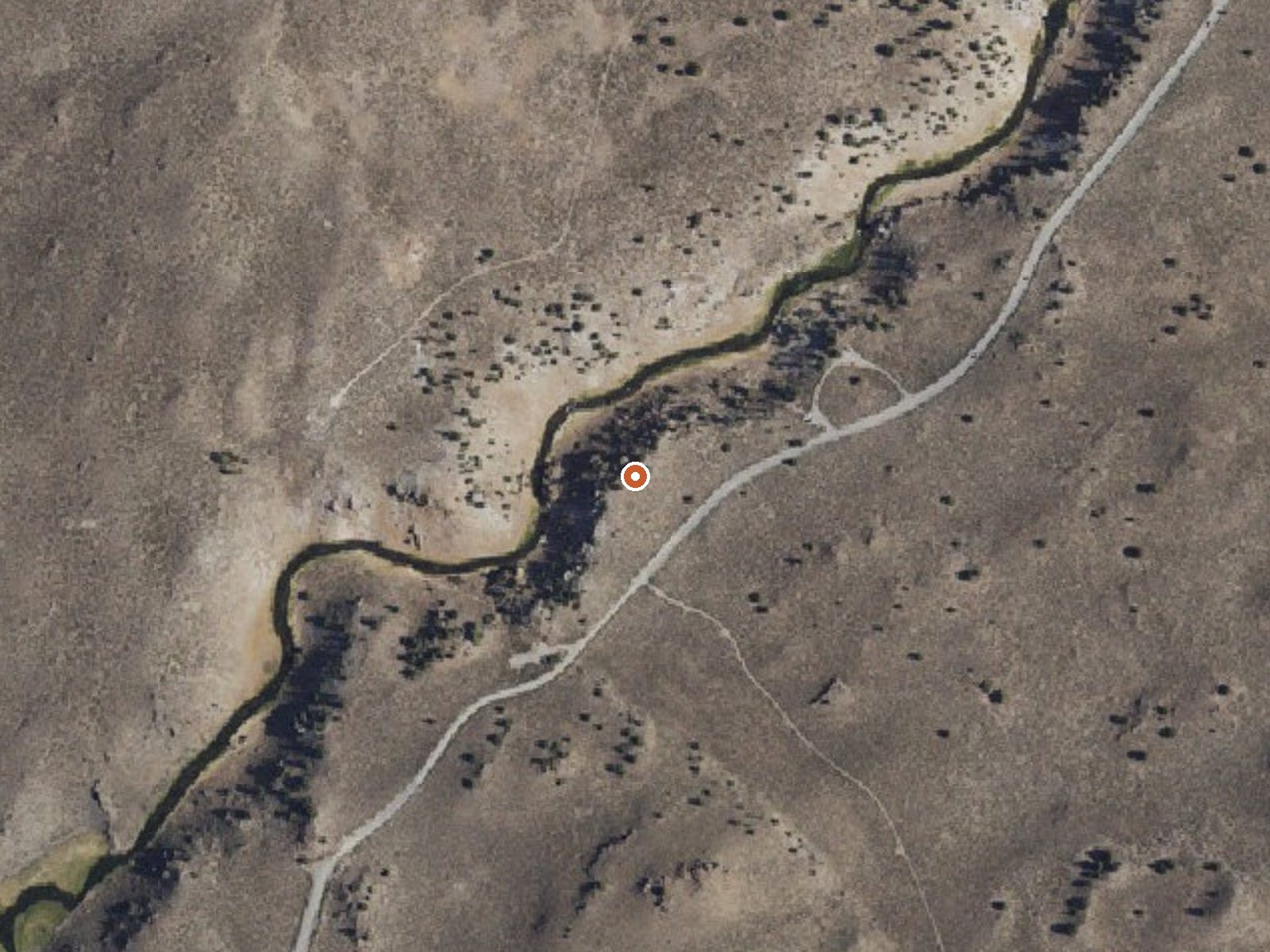 Aerial view of the ground around Hot Creek Springs