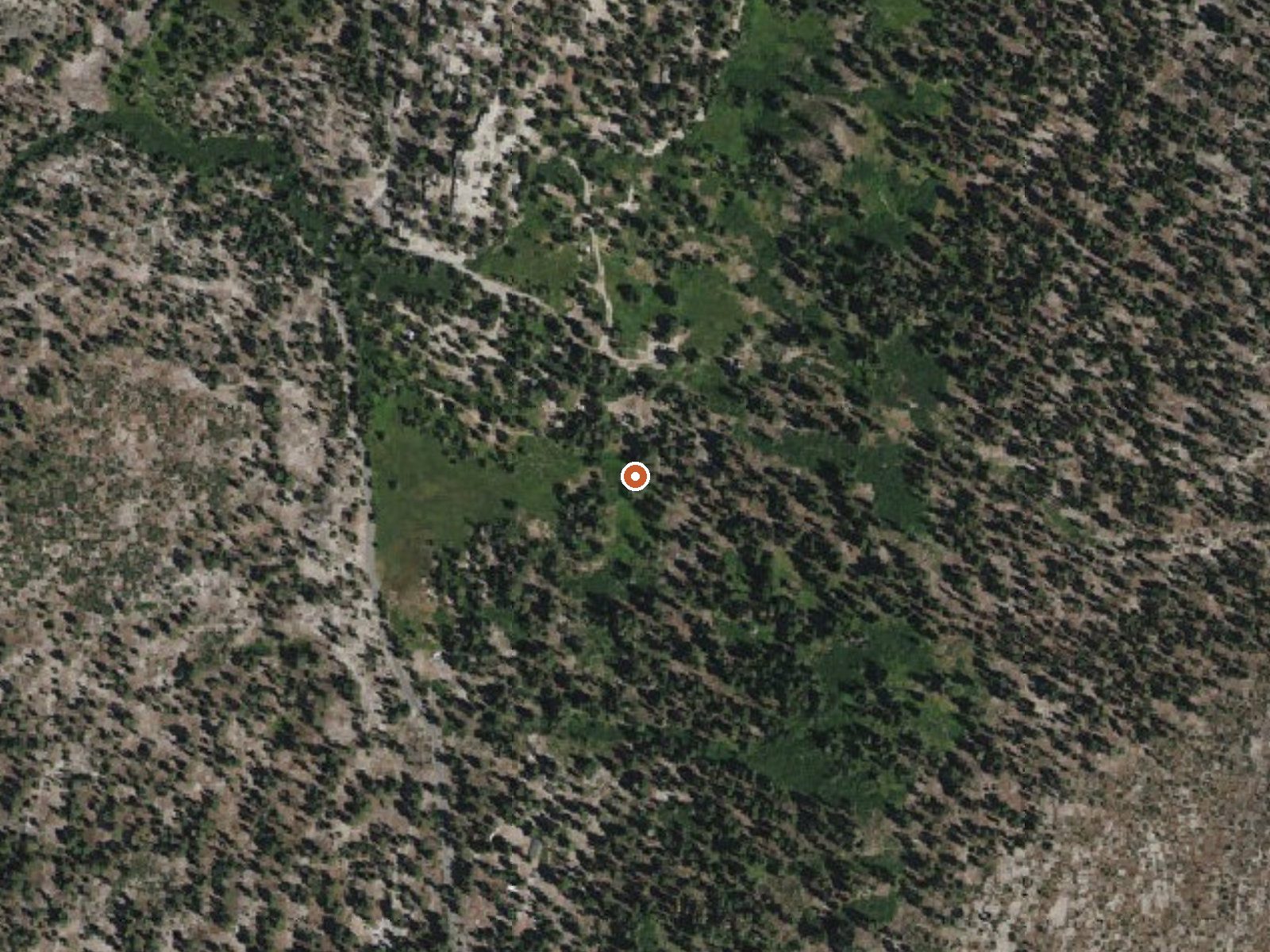 Aerial view of the ground around Reds Meadow Hot Springs