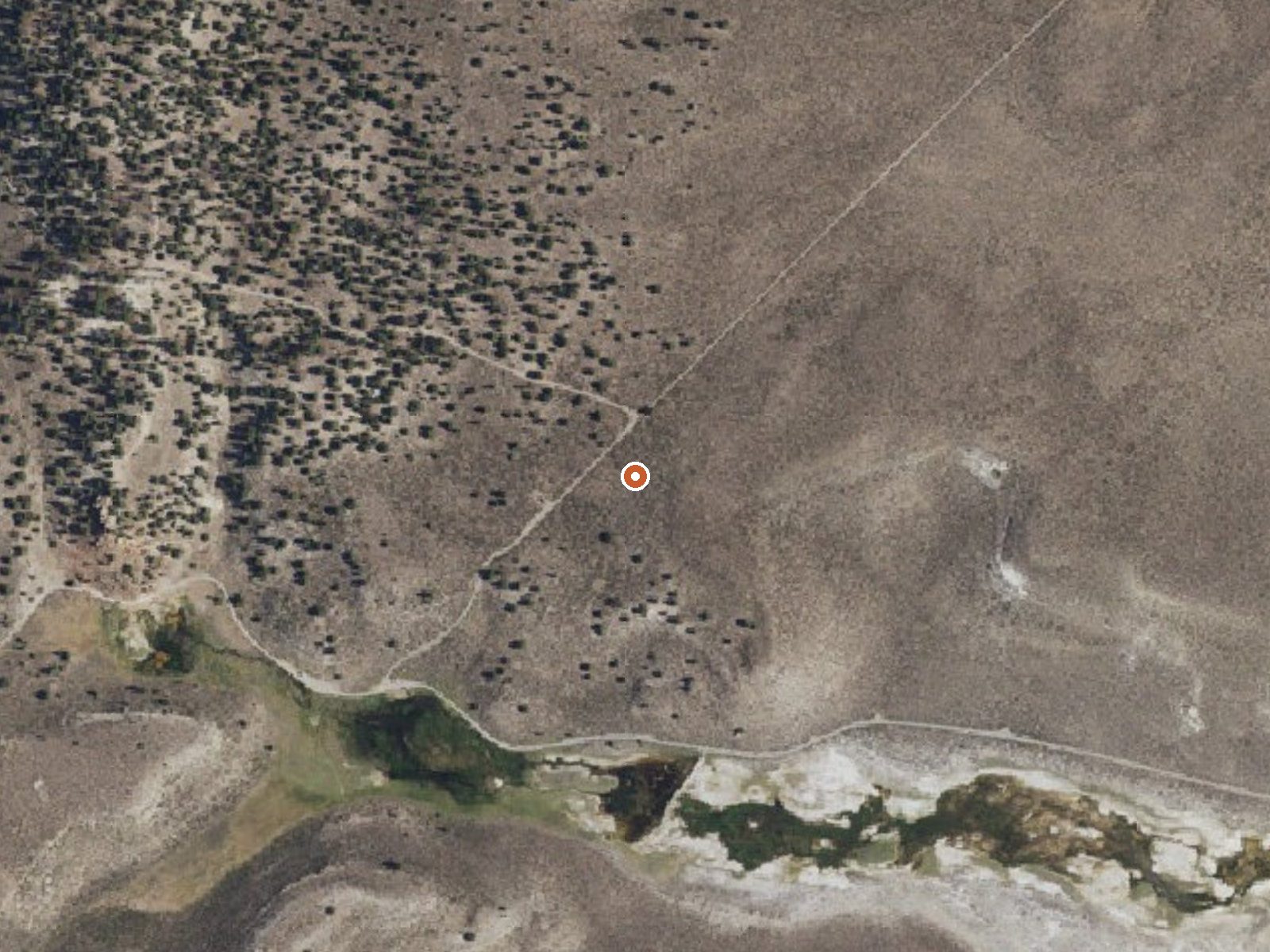Aerial view of the ground around Little Hot Creek Spring