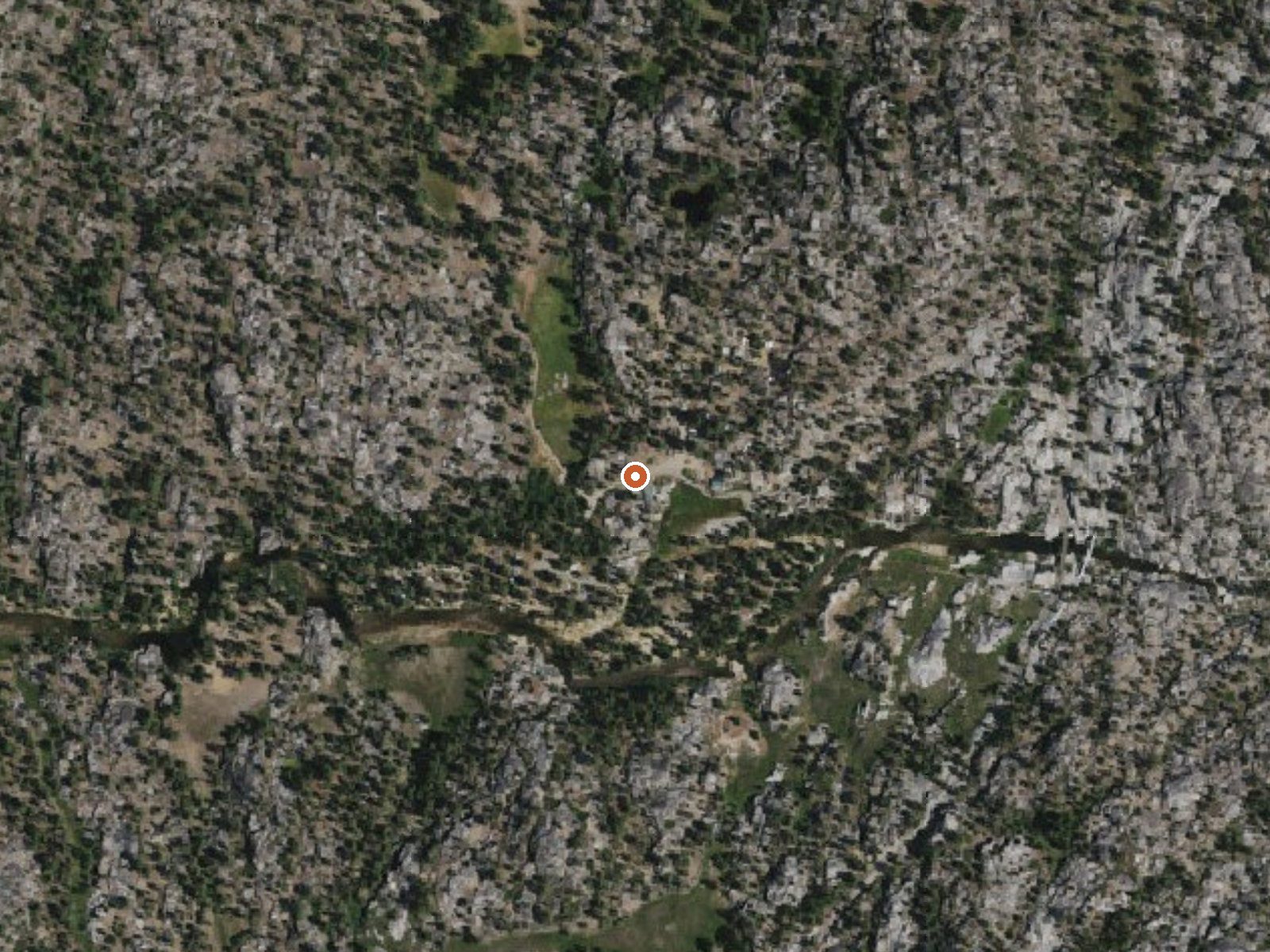 Aerial view of the ground around Mono Hot Springs