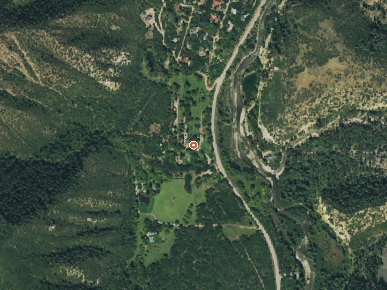 Aerial view of the ground around Avalanche Ranch Hot Springs