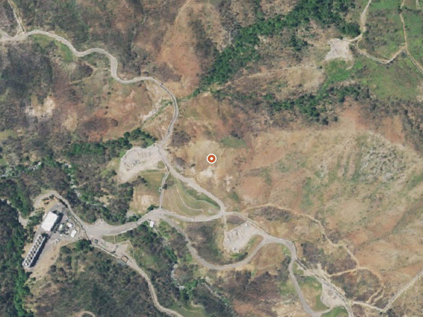 Aerial view of the ground around Sulphur Creek