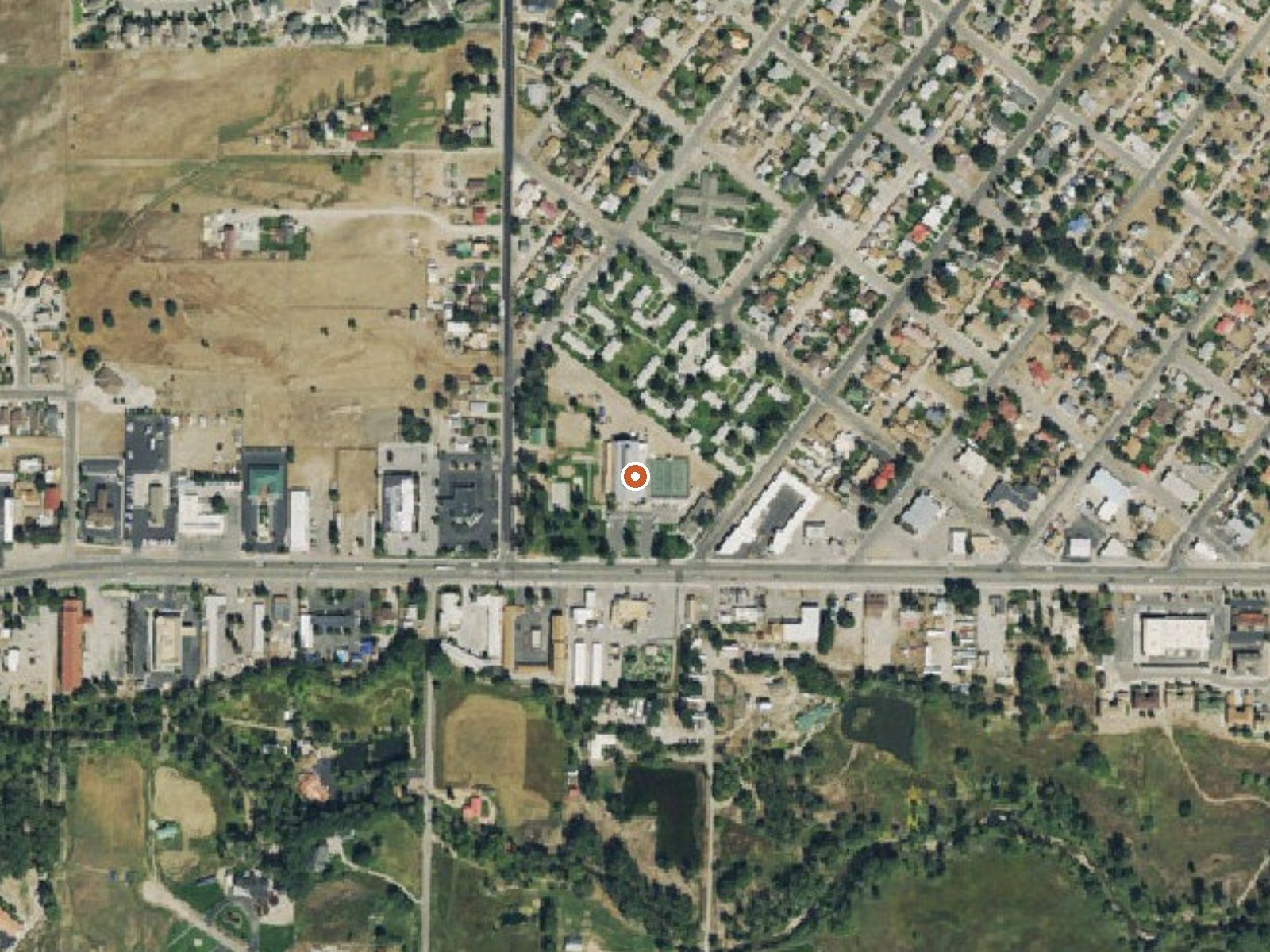 Aerial view of the ground around Salida Hot Springs