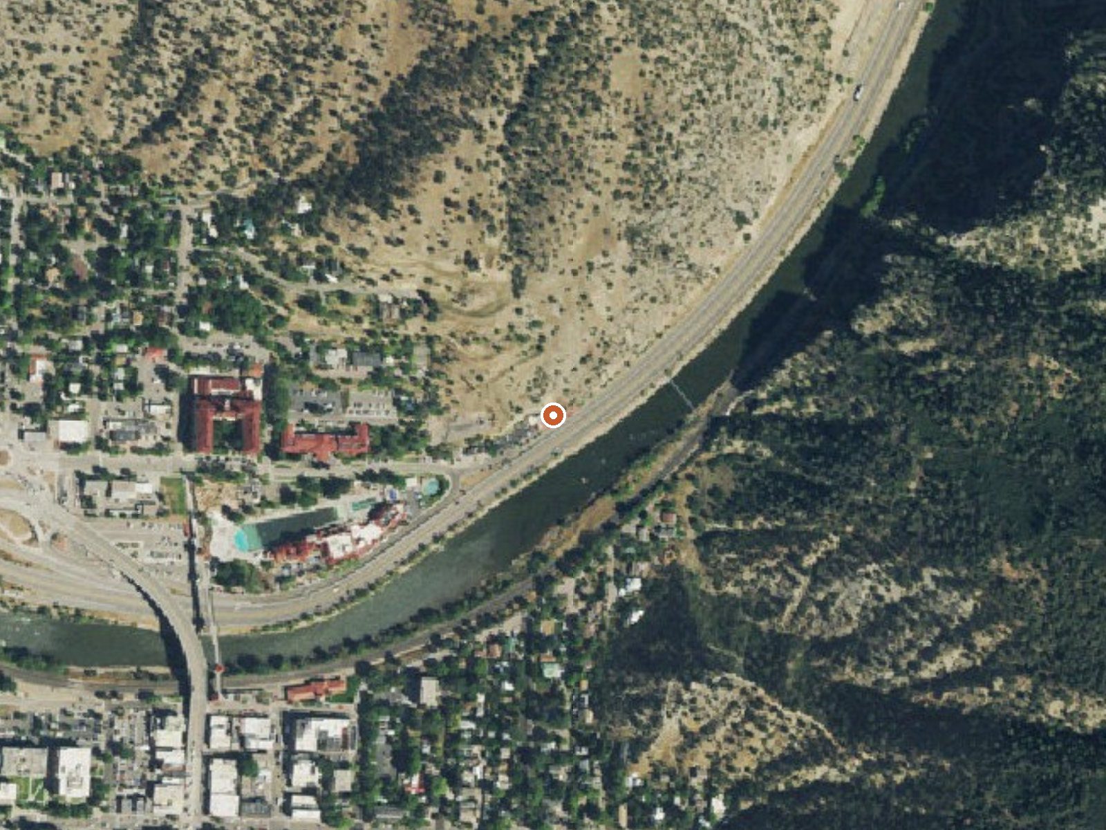 Aerial view of the ground around Yampah Hot Springs Vapor Caves