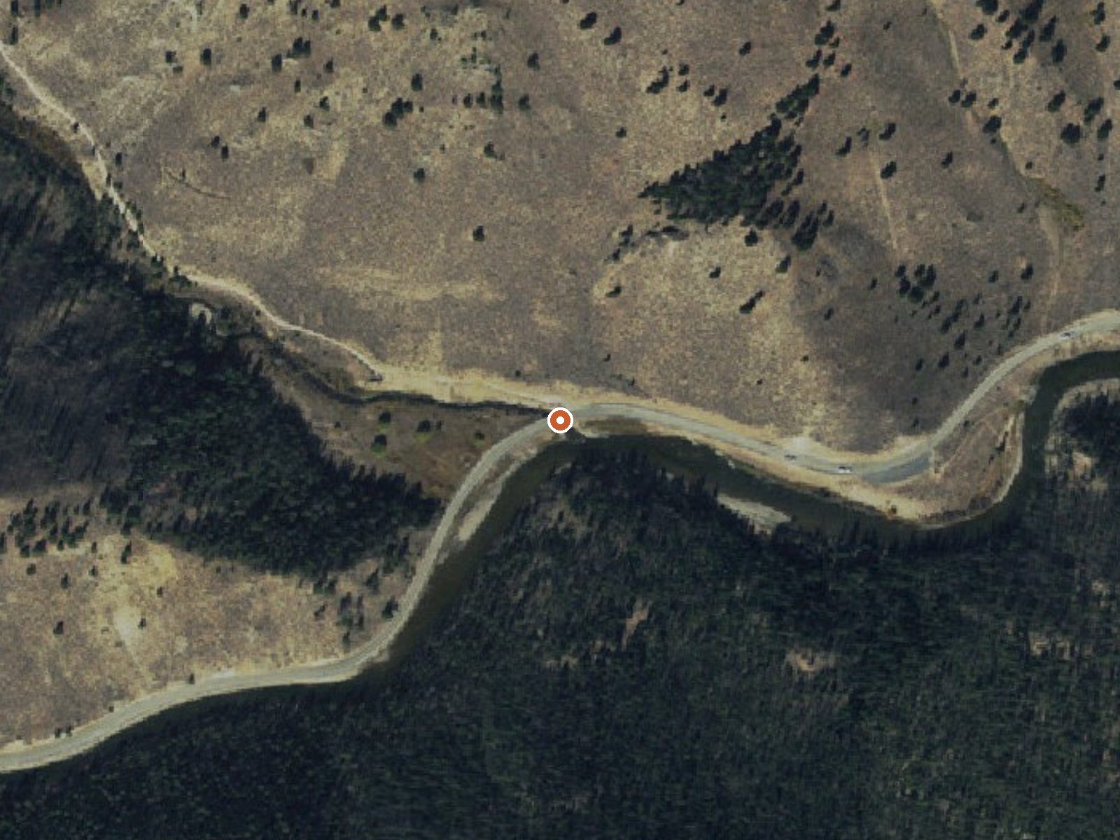 Aerial view of the ground around Basin Creek Hot Spring