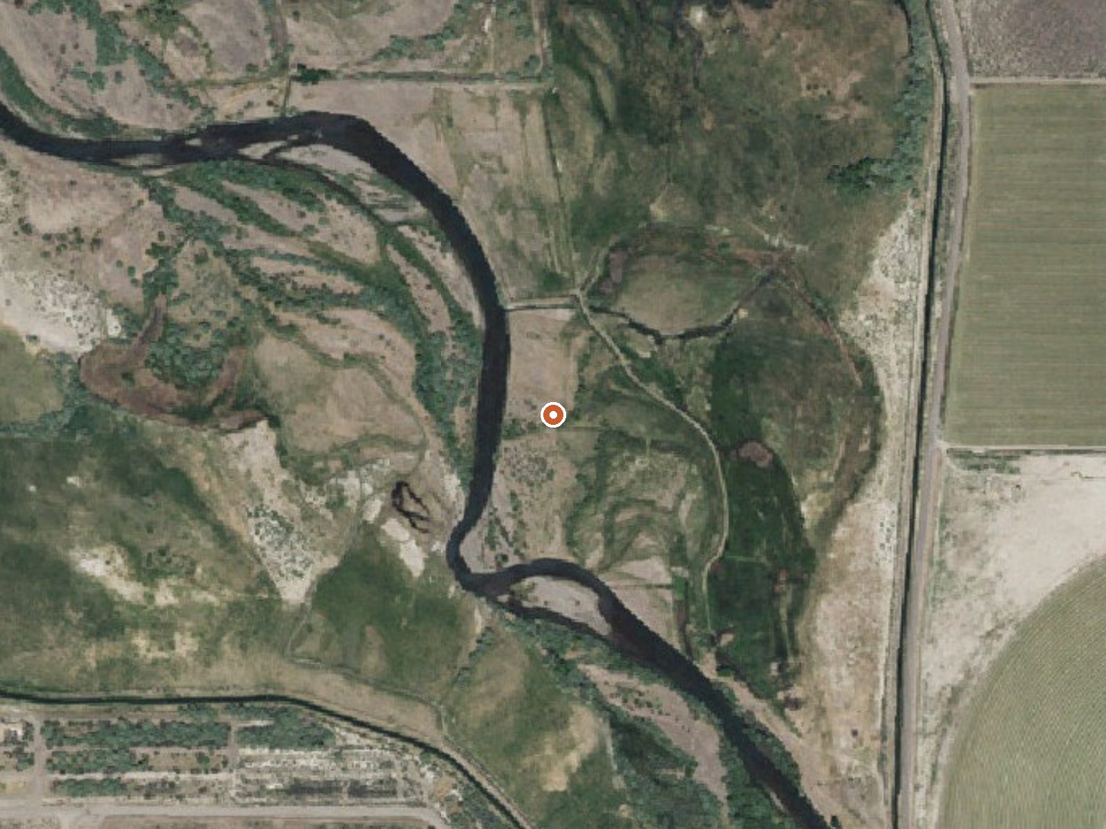 Aerial view of the ground around Bat Hot Spring, Pence Hot Spring