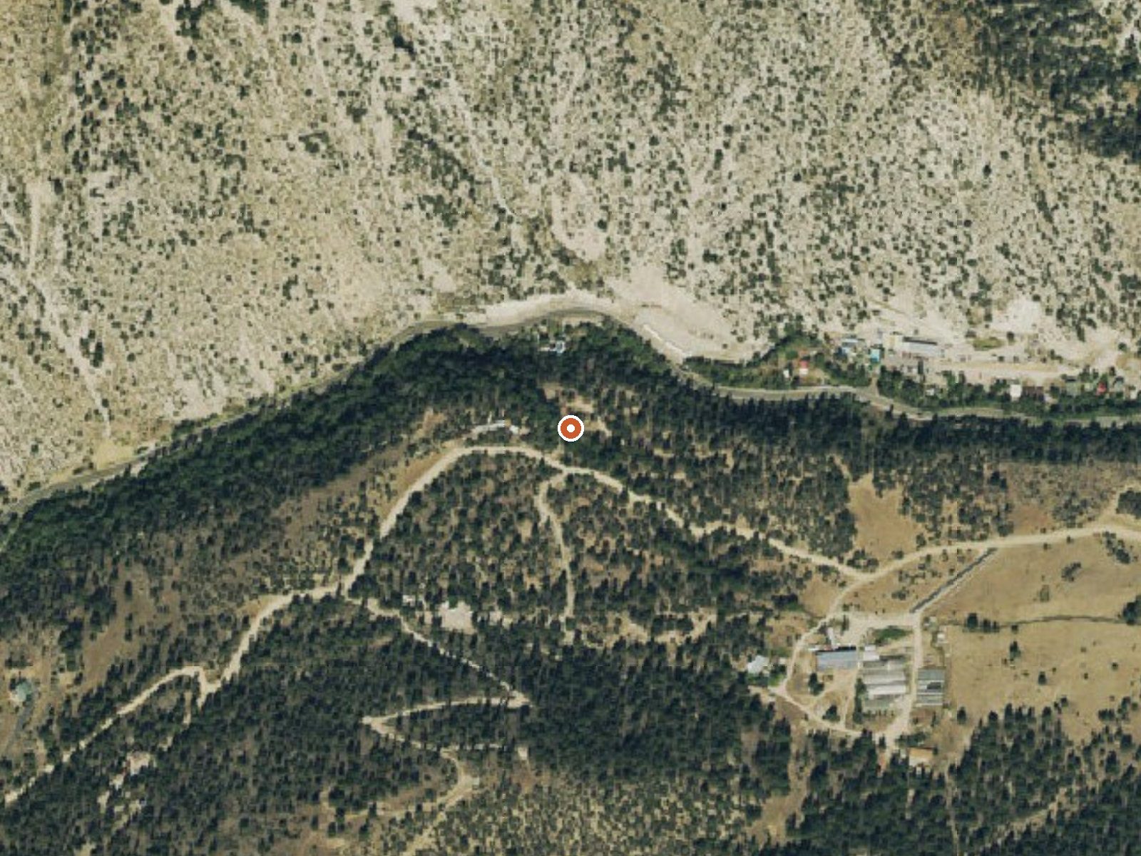 Aerial view of the ground around Cottonwood Hot Springs