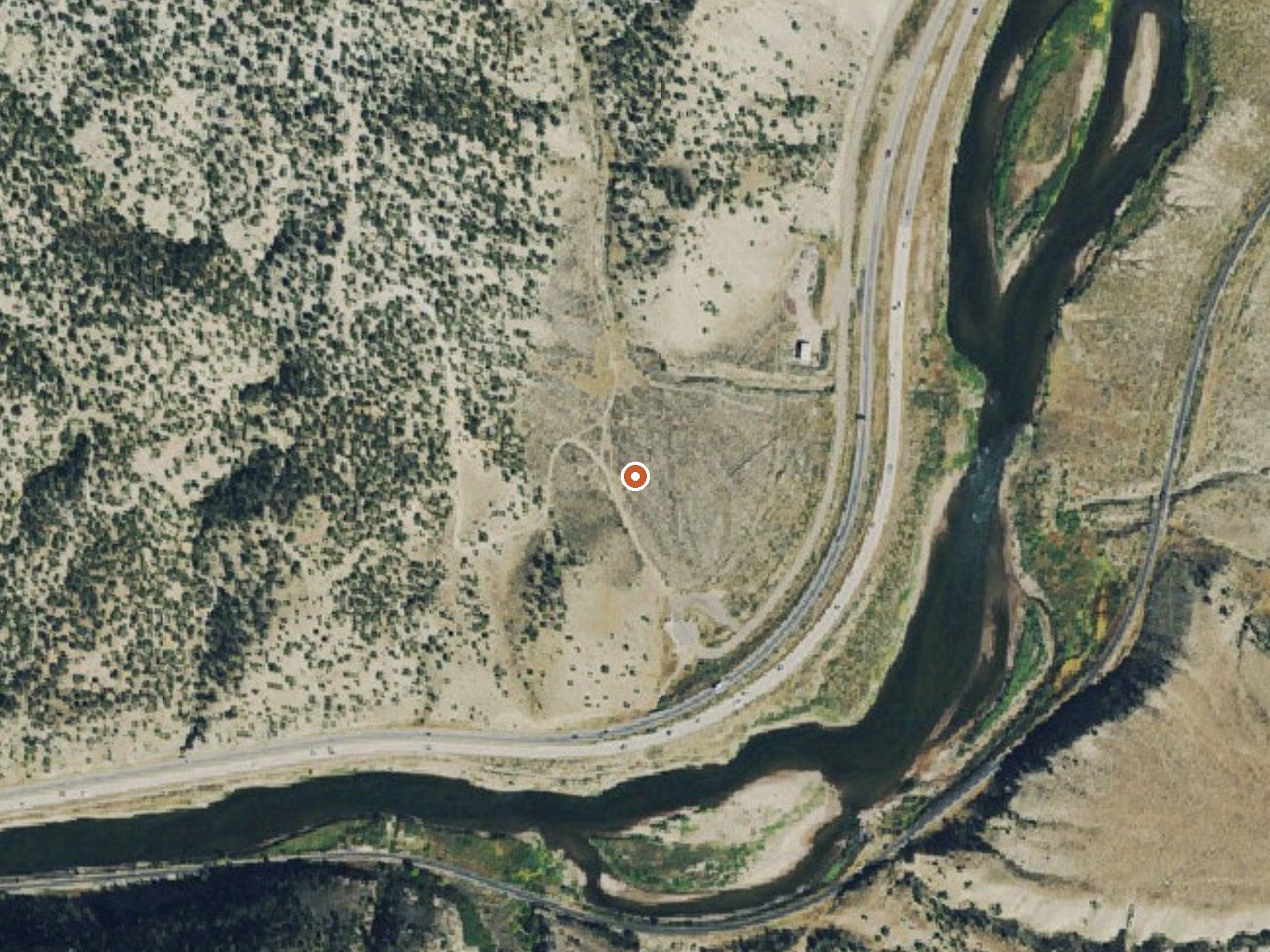 Aerial view of the ground around Dotsero Warm Springs