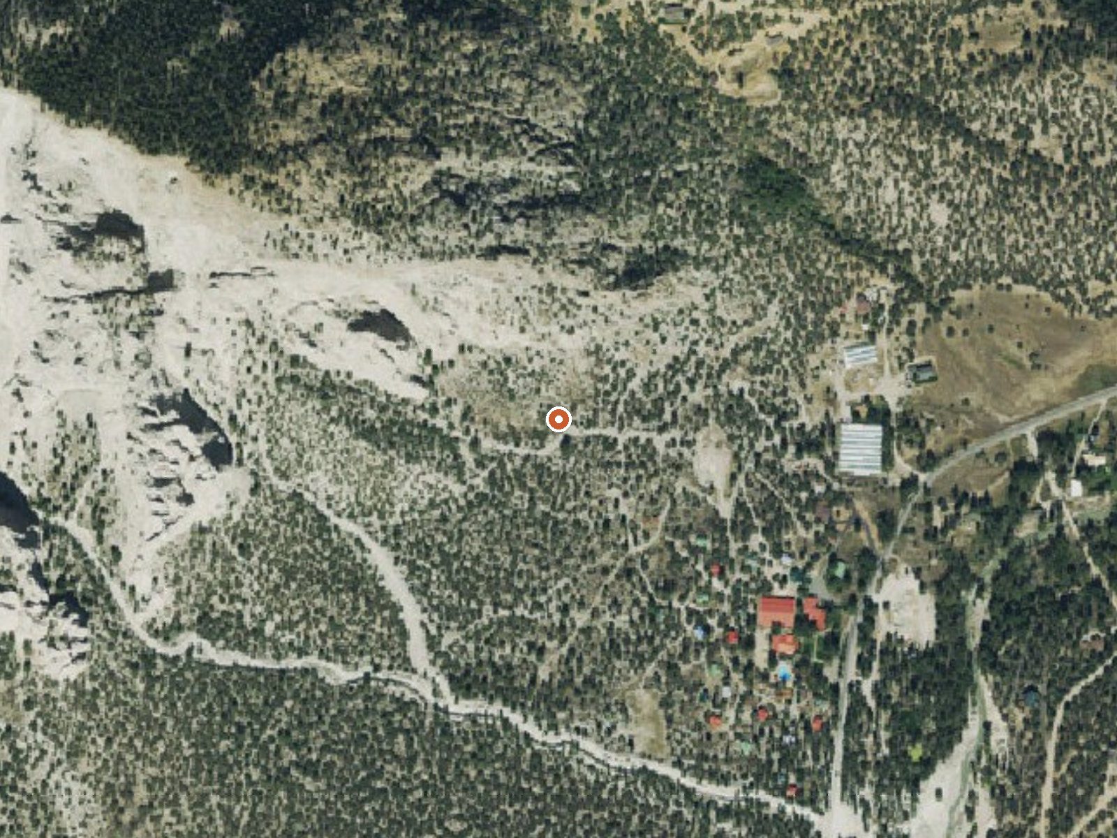Aerial view of the ground around Hortense Hot Spring