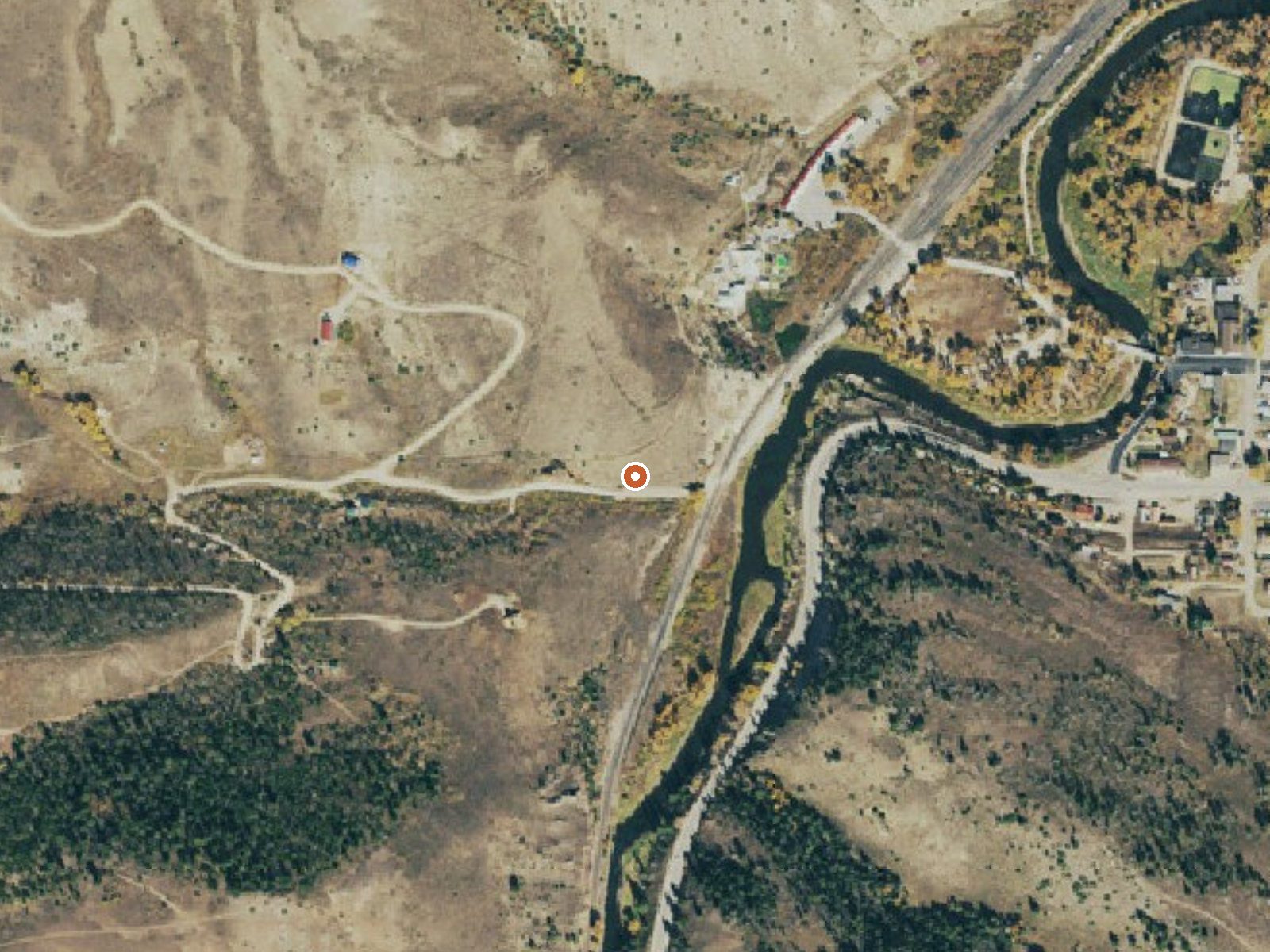 Aerial view of the ground around Hot Sulphur Springs