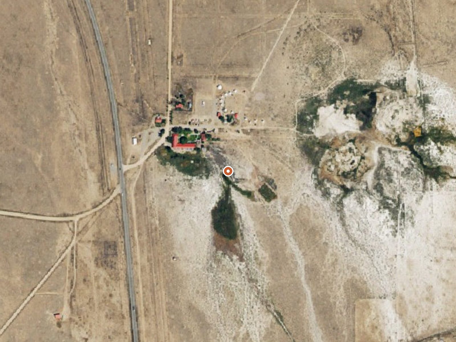 Aerial view of the ground around Mineral Hot Springs