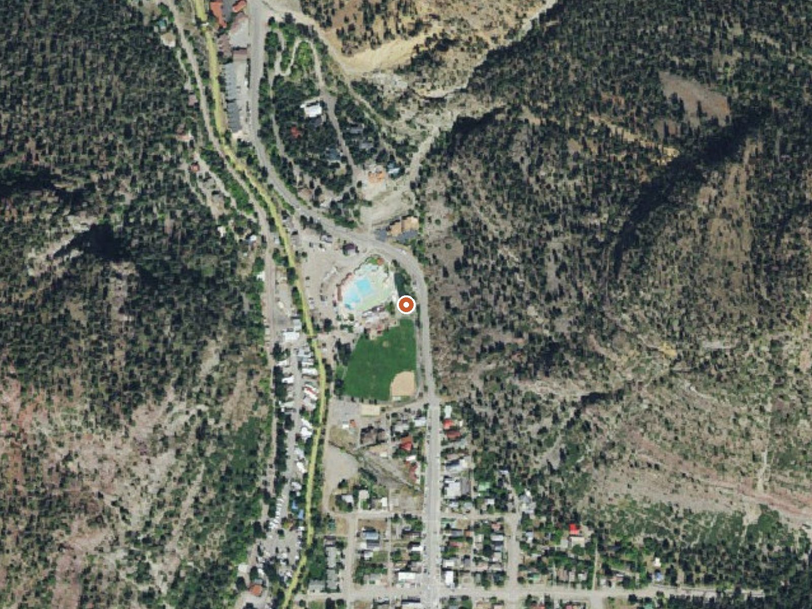 Aerial view of the ground around Ouray Hot Springs Pool