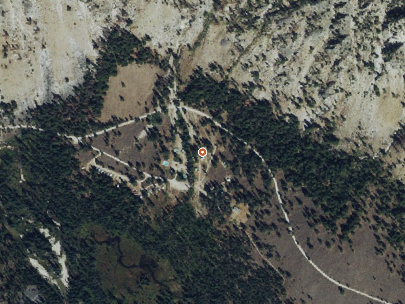 Aerial view of the ground around Grandjean Hot Spring