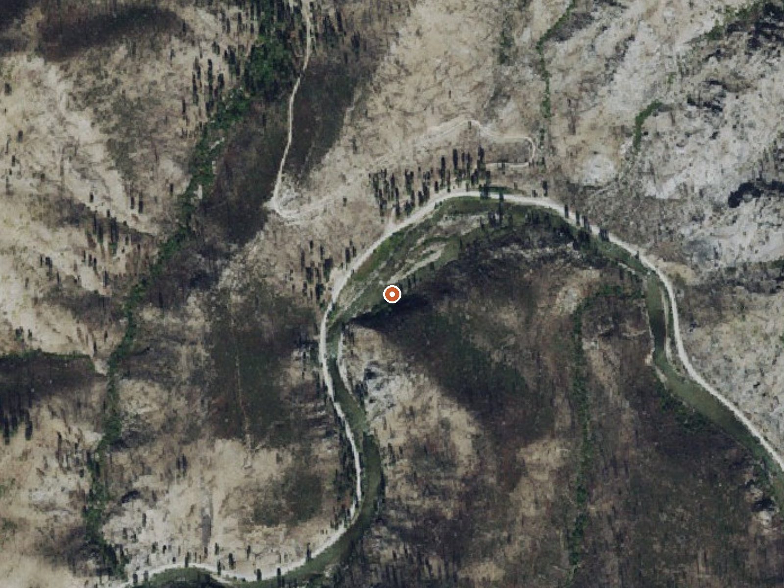 Aerial view of the ground around Granite Creek Hot Spring