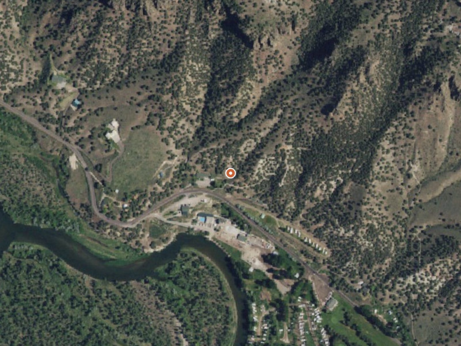 Aerial view of the ground around Heise Hot Springs