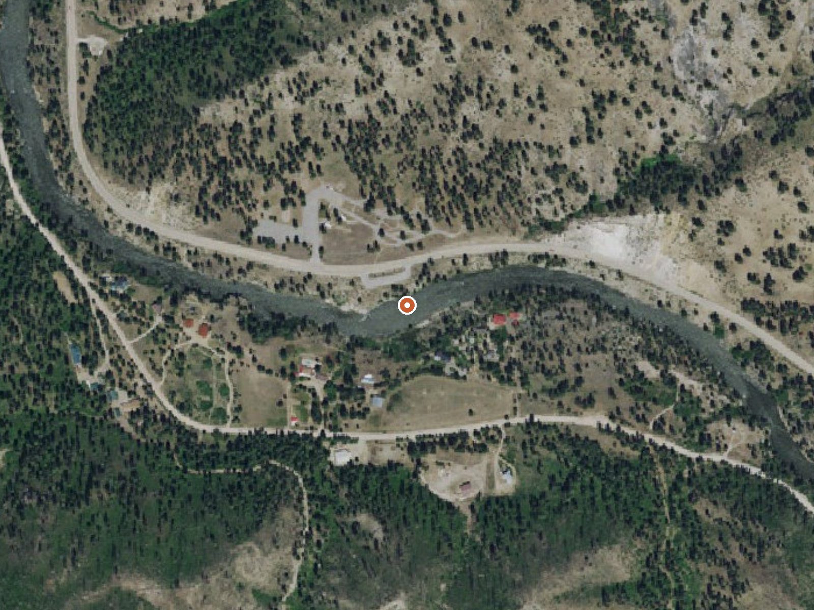 Aerial view of the ground around Hot Spring Campground