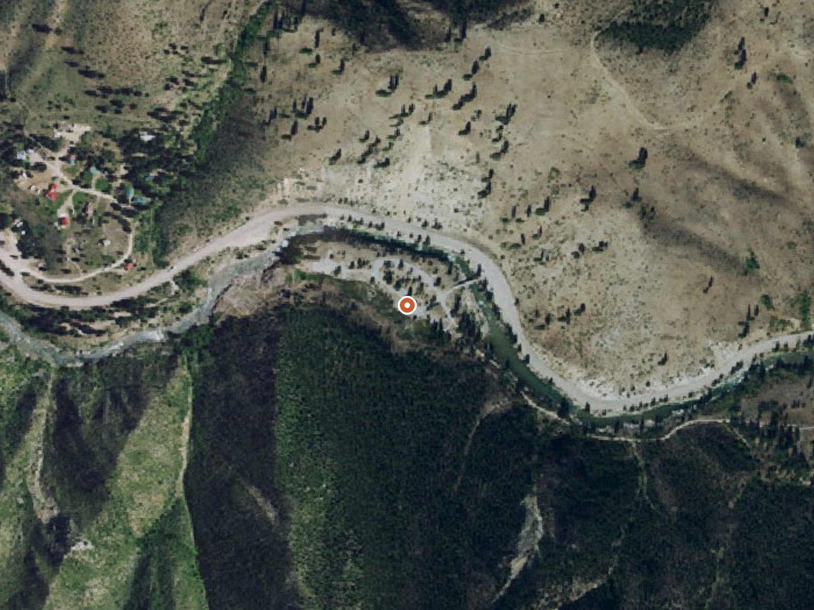 Aerial view of the ground around Kirkham Hot Springs
