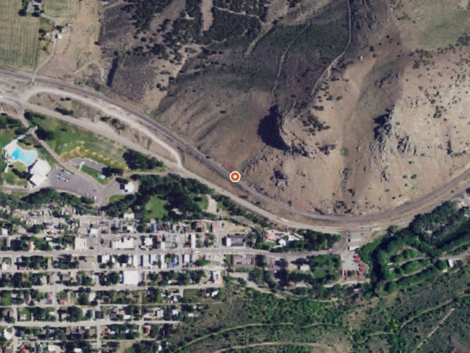Aerial view of the ground around Lava Hot Springs