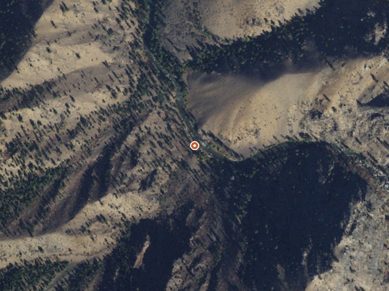 Aerial view of the ground around Lower Loon Creek Hot Spring