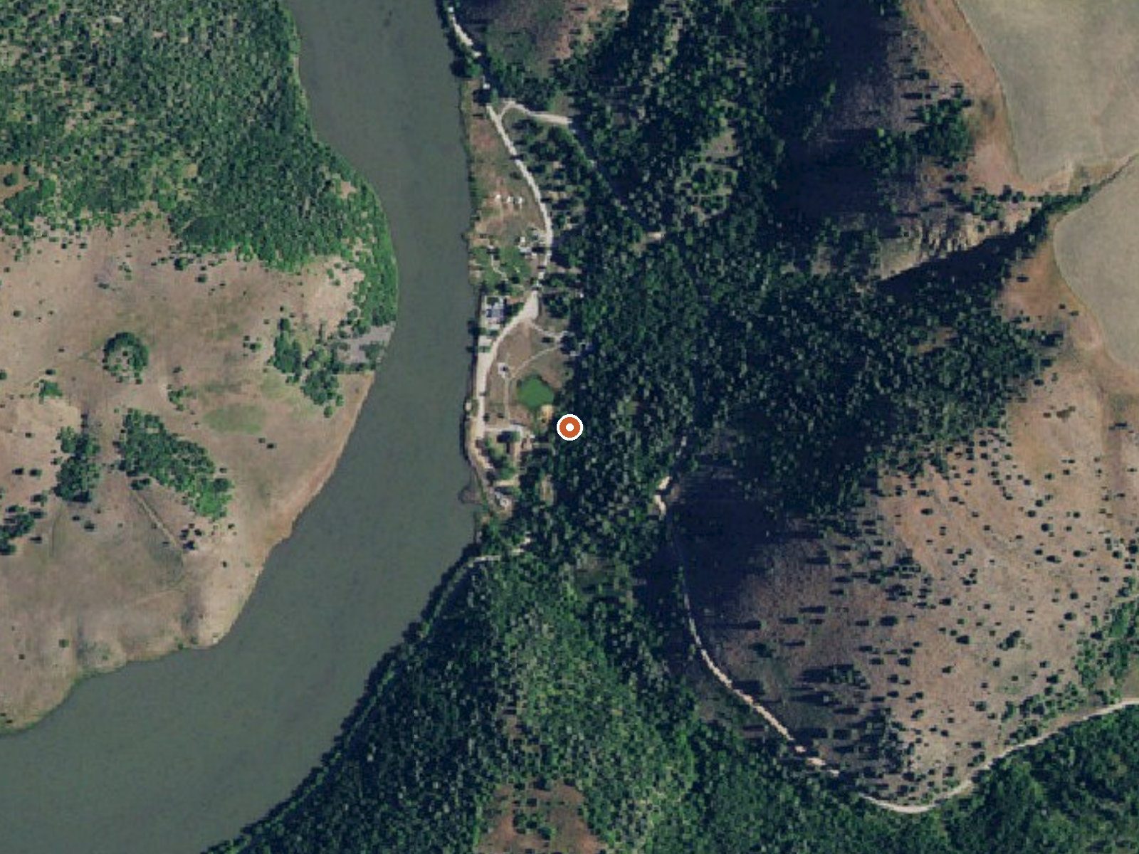 Aerial view of the ground around Maple Grove Hot Springs