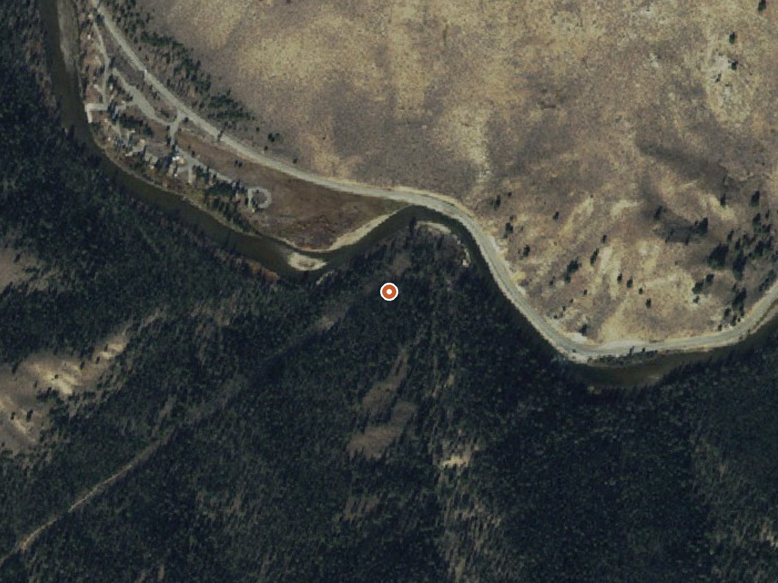 Aerial view of the ground around Mormon Bend Hot Spring