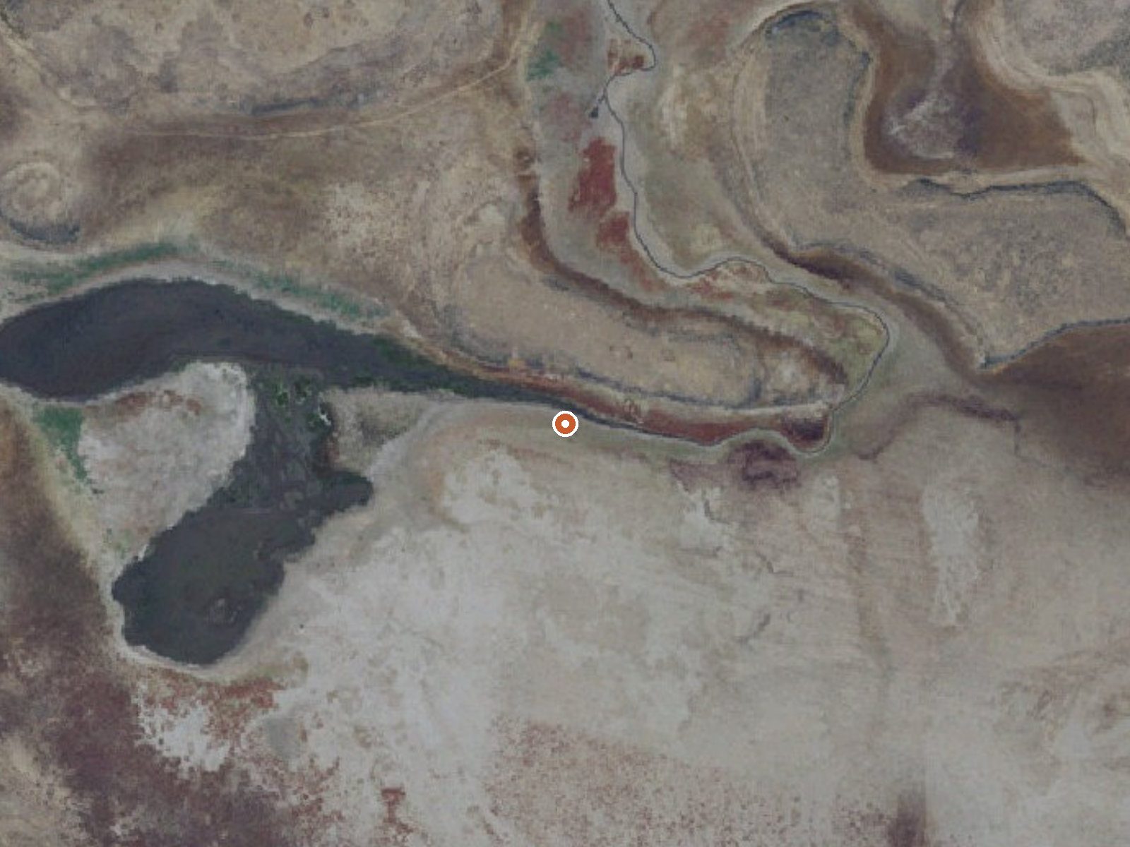 Aerial view of the ground around Mormon Reservoir Warm Spring