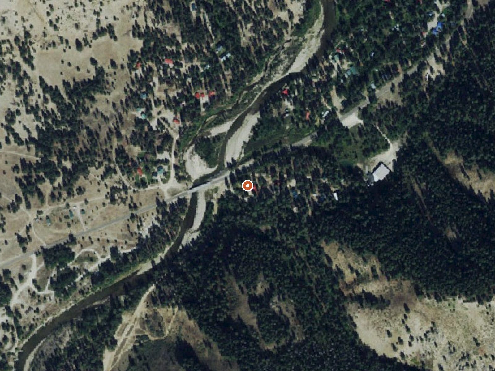 Aerial view of the ground around Bridge Hot Springs