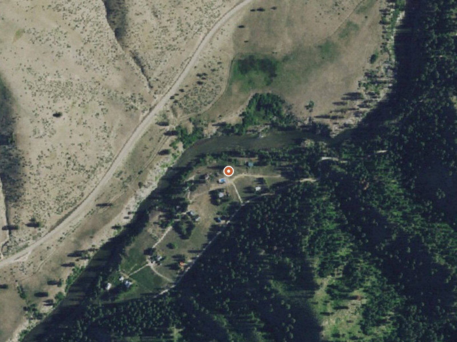 Aerial view of the ground around Dan Hodges Hot Spring